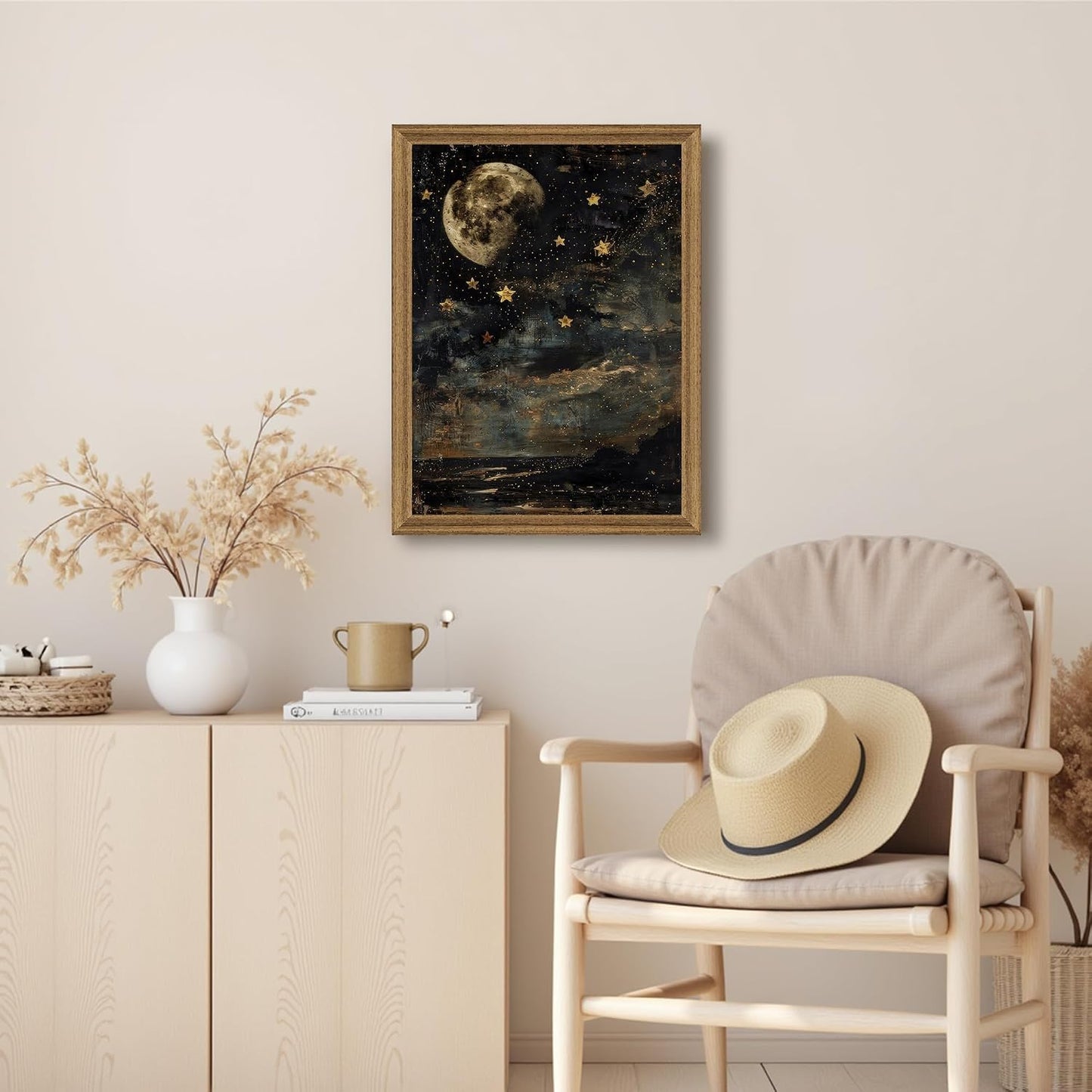 Wood Framed Celestial Decor / 16"L x 12"W / Star