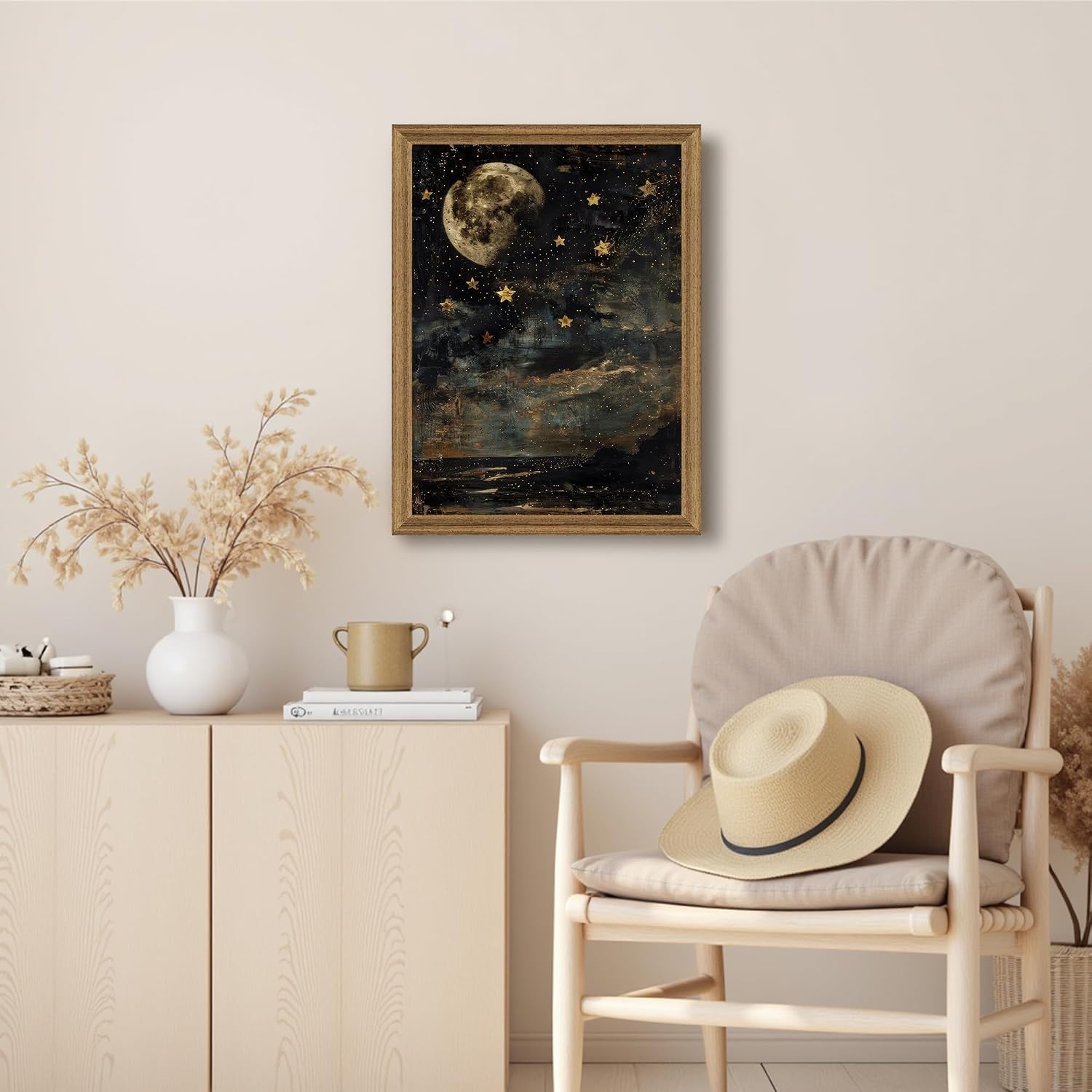 Wood Framed Celestial Decor / 16"L x 12"W / Star
