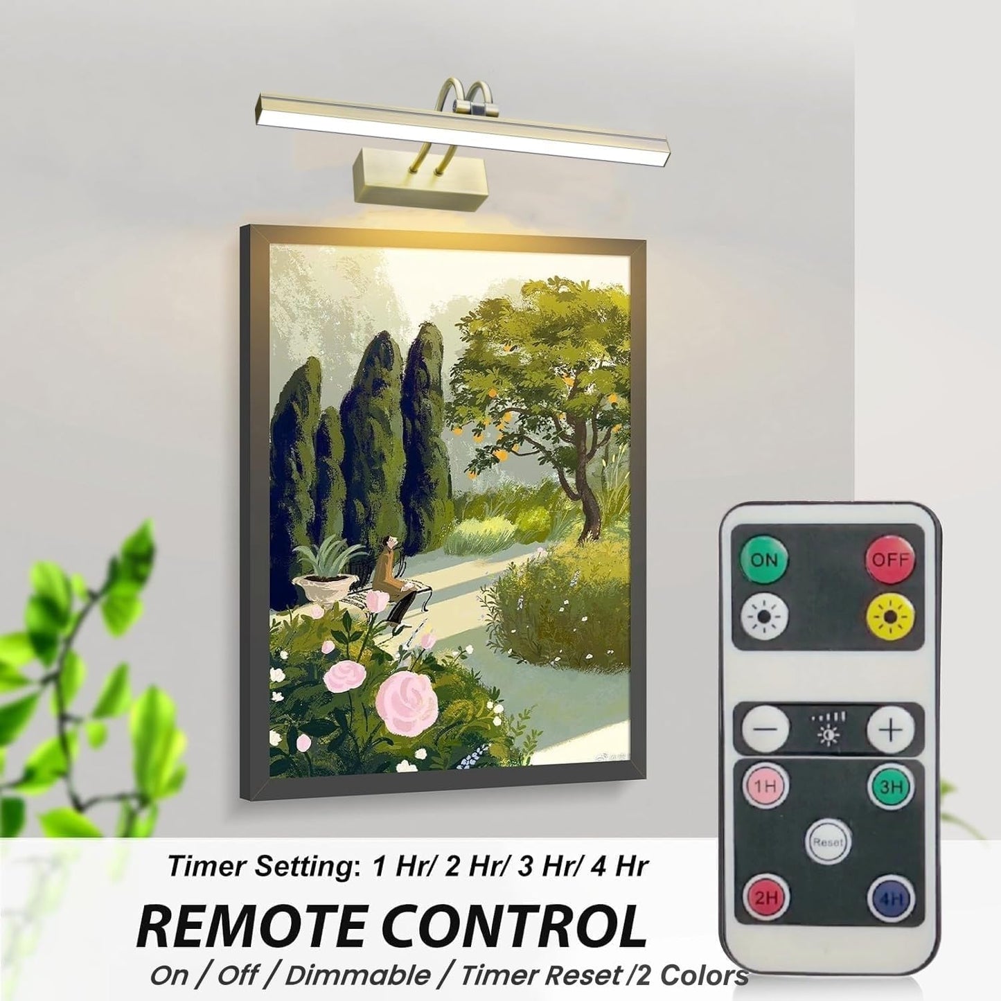 Rechargeable Picture Light with Remote, 13", Antique Brass | 5000mAh Battery Operated, 2 Colors Gallery Light, 280LM