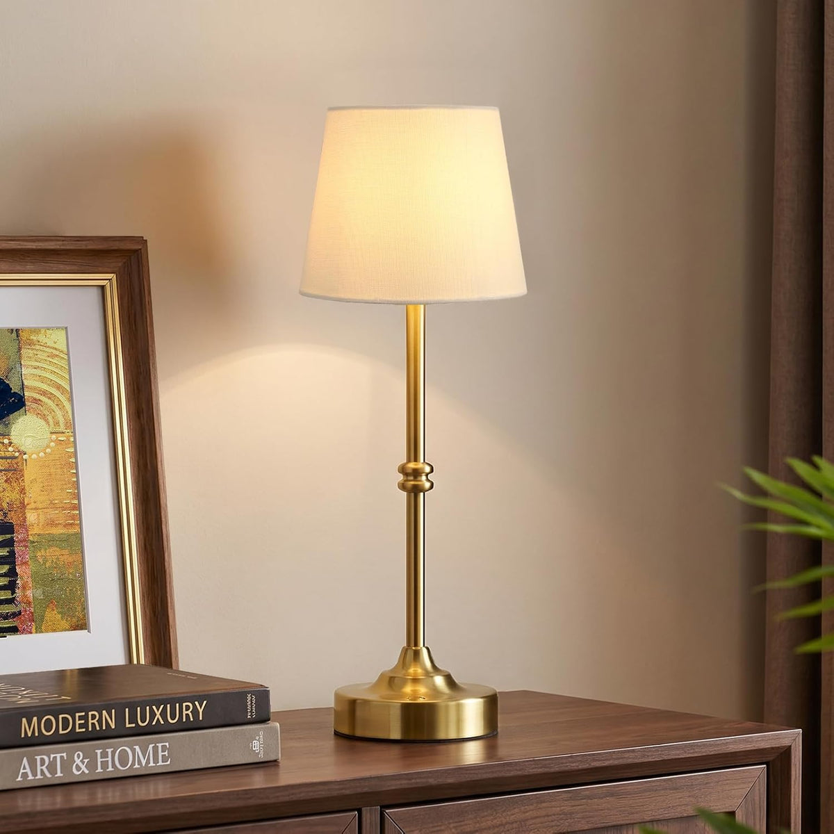 Kakanuo Cordless Table Lamp, Rechargeable Battery Operated, Brass, 1 Pack | 4000mAh Battery, USB-C Charging, 3000K Warm
