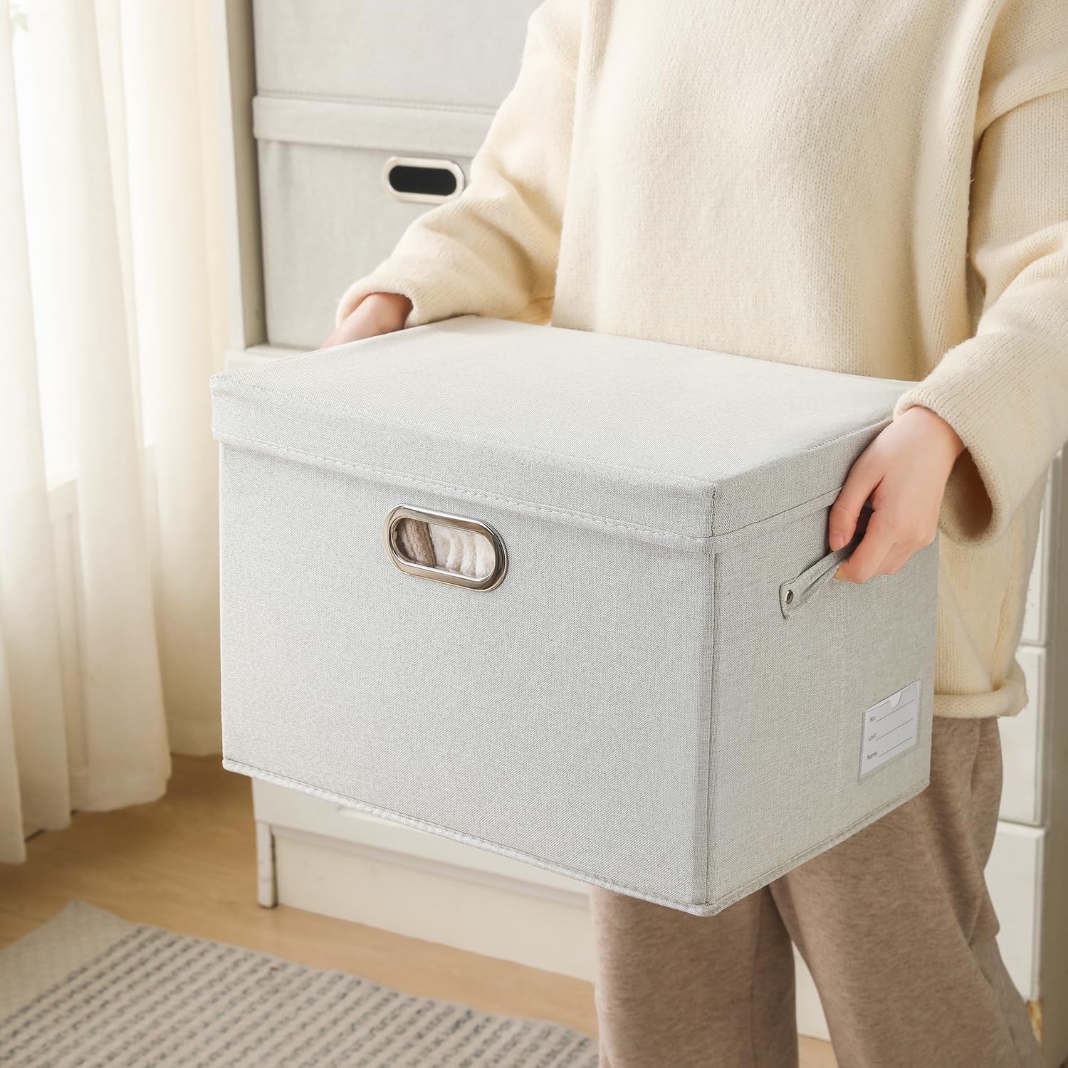 Large Collapsible Storage Bins / Beige / L / Set of 3