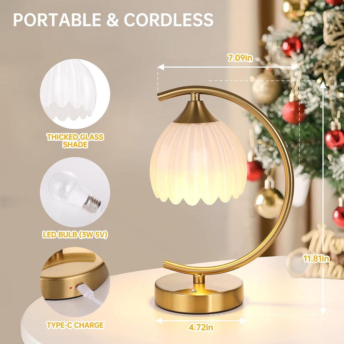 Shenmoyl Set of 2 Tulip Table Lamp, 5200mAh Cordless Touch Control Table Lamps with 3 Color Temps & Stepless Dimming