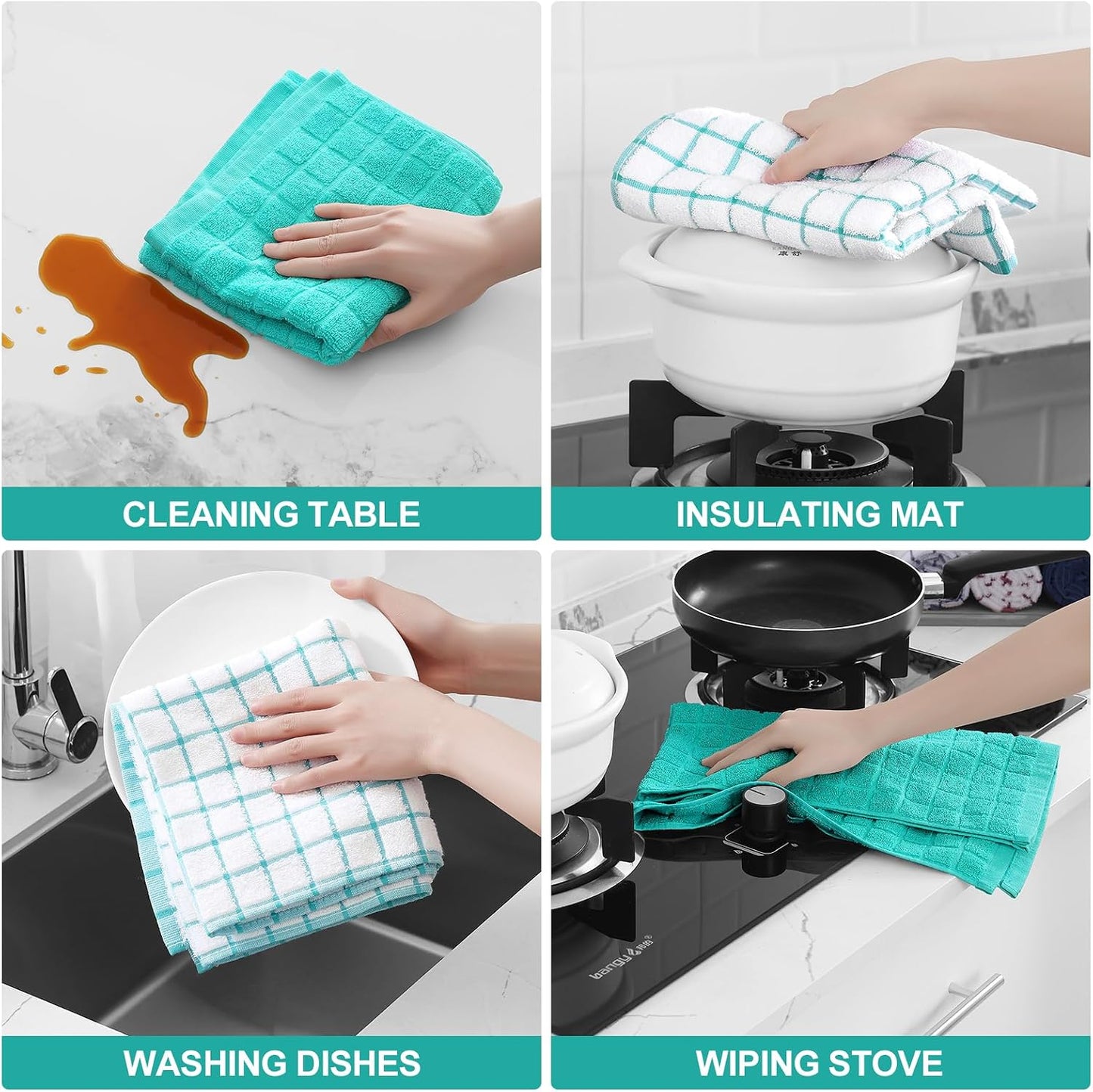 Homaxy Large Premium Cotton Kitchen Towels 16"x 28", 6 Pack, Aqua | Natural Ring Spun 390 GSM Dish Towels, Super