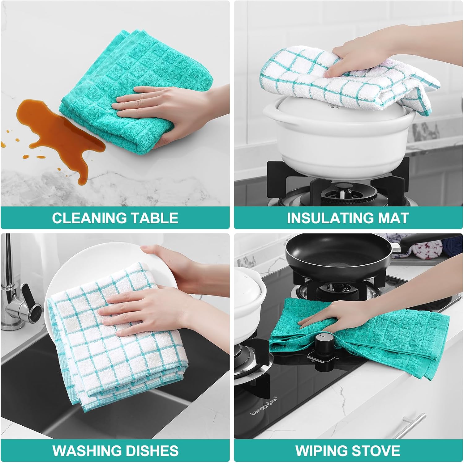 Homaxy Large Premium Cotton Kitchen Towels 16"x 28", 6 Pack, Aqua | Natural Ring Spun 390 GSM Dish Towels, Super