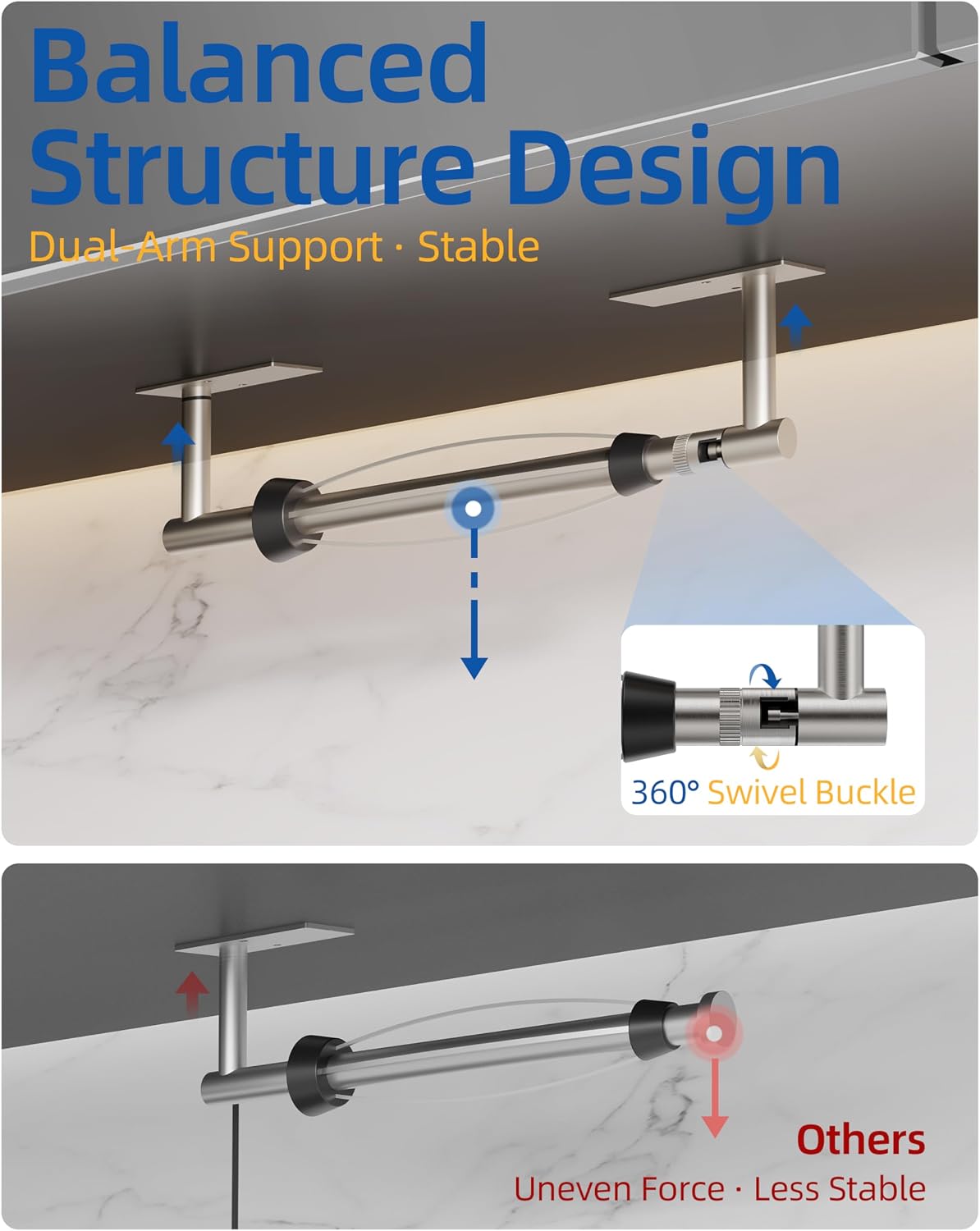 RUACQ Paper Towel Holder Under Cabinet, One Hand Tearing, Silver | Damping Effect, Drill Wall Mount & Adhesive,Square