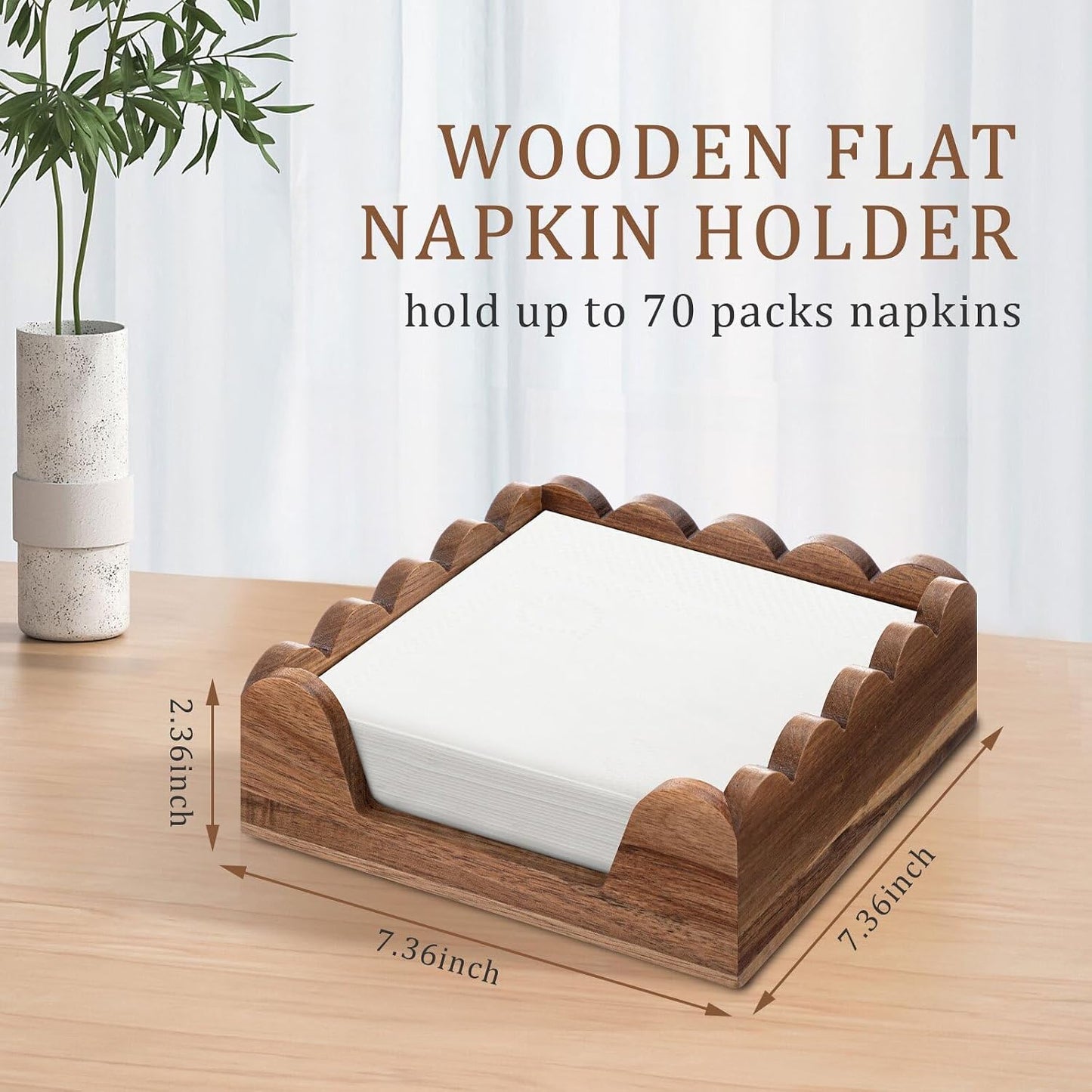 Scalloped Guest Napkin Holder Wooden Guest Towel Holder Tray / Square