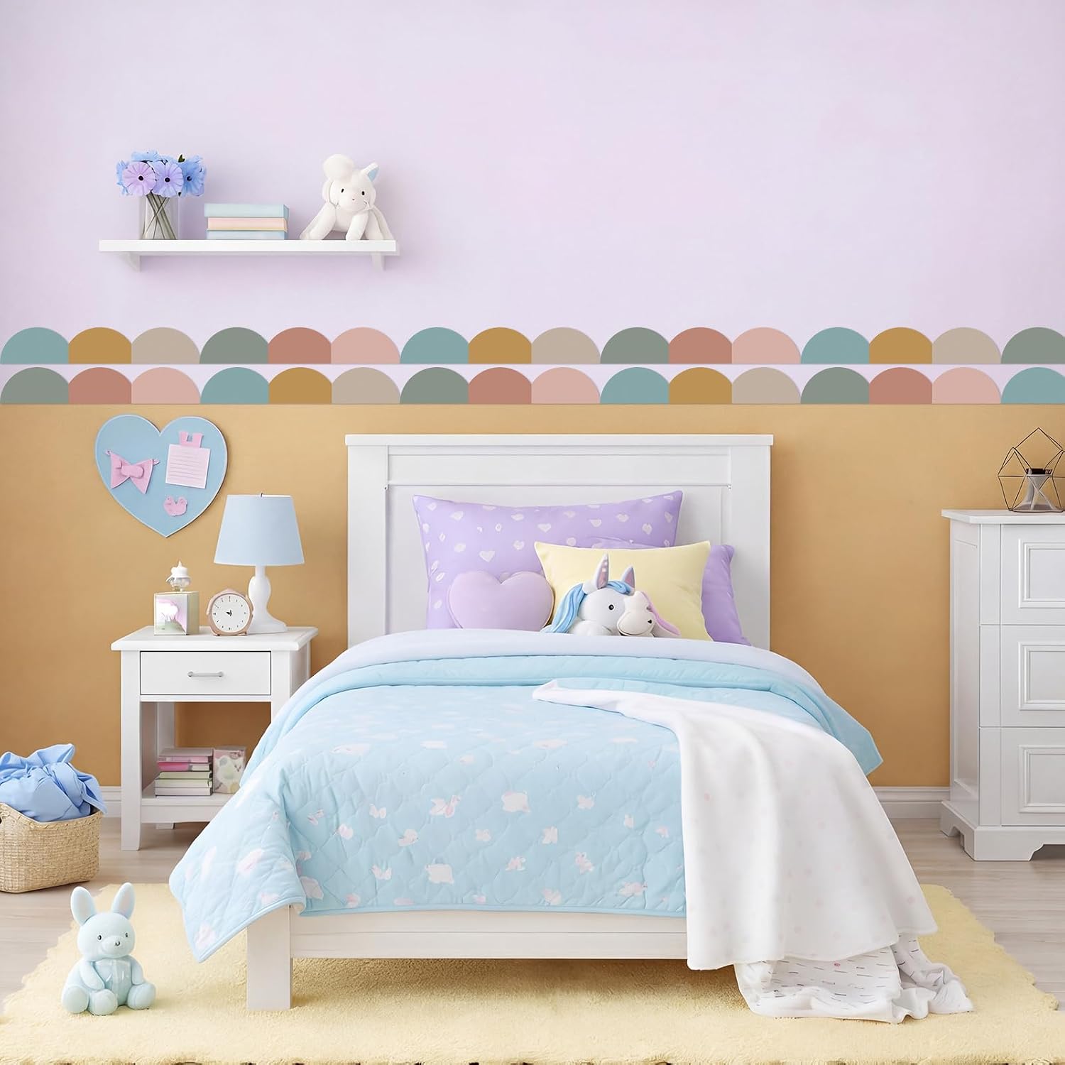 Peel and Stick Scallop Border Decal Trim Boho Giant Scalloped / Bohomian / 15.75 Inch / Set of 10