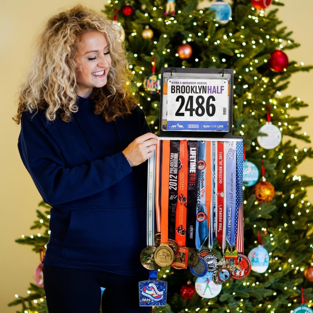 Gone For a Run BibFOLIO+ Race Bib & Medal Display Holds 24 Medals 100 Bibs | Medal Wall Mount, Clear Vinyl Bib