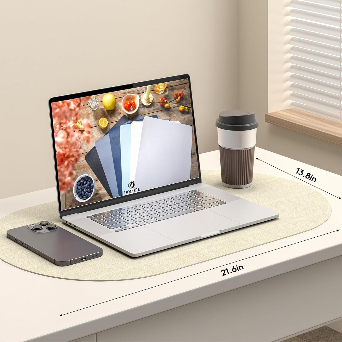 DOLOPL Oval Placemats Set of 6, Beige Faux Leather Place Mats, Large | Large Size 13.8" x 21.6", Reversible, Wipeable &