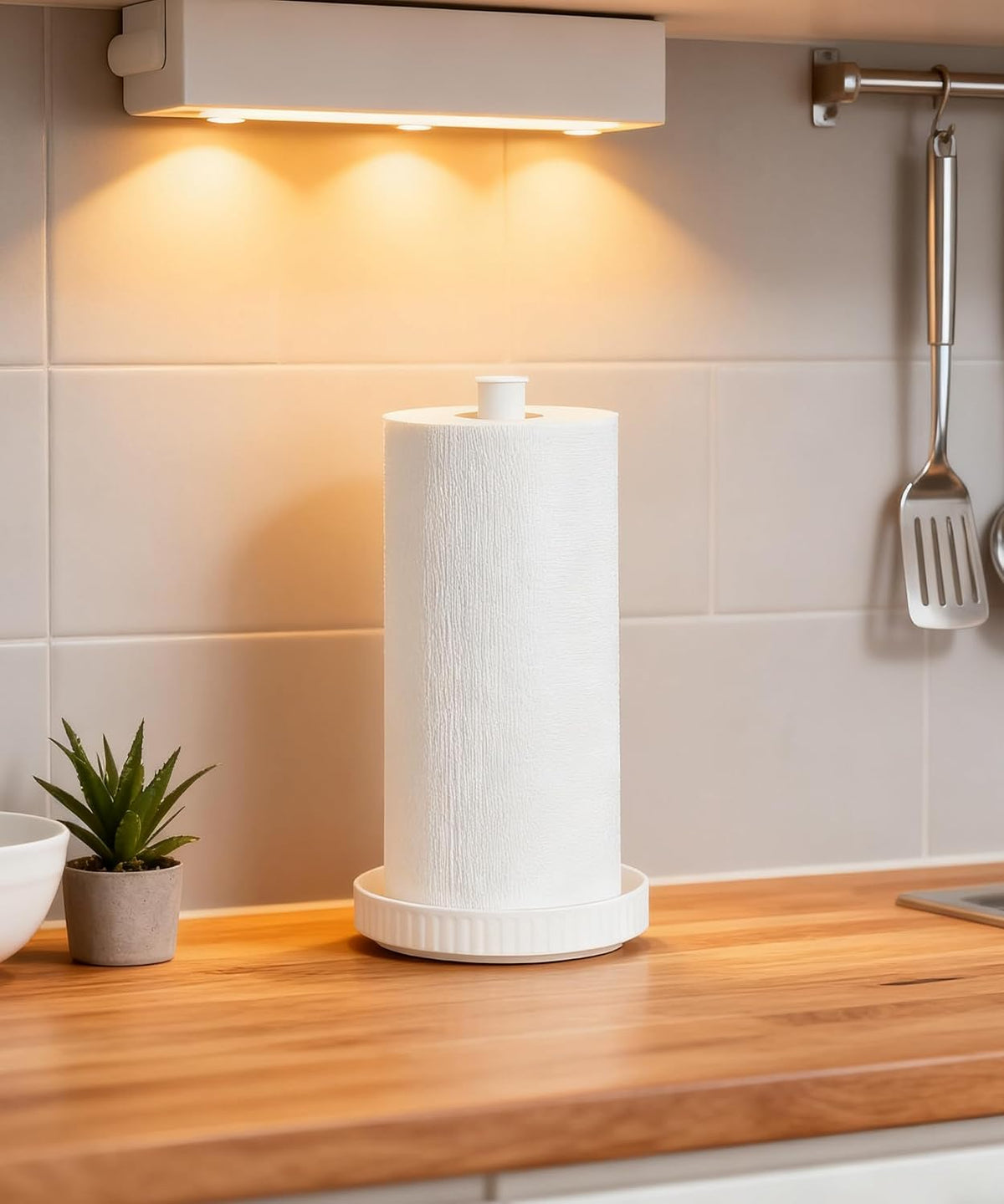 Paper Towel Holder, Ceramic Heavy Plate Base Wobble-Free, Roll Stand-White | Effortless Cleaning and Easy to Assemble
