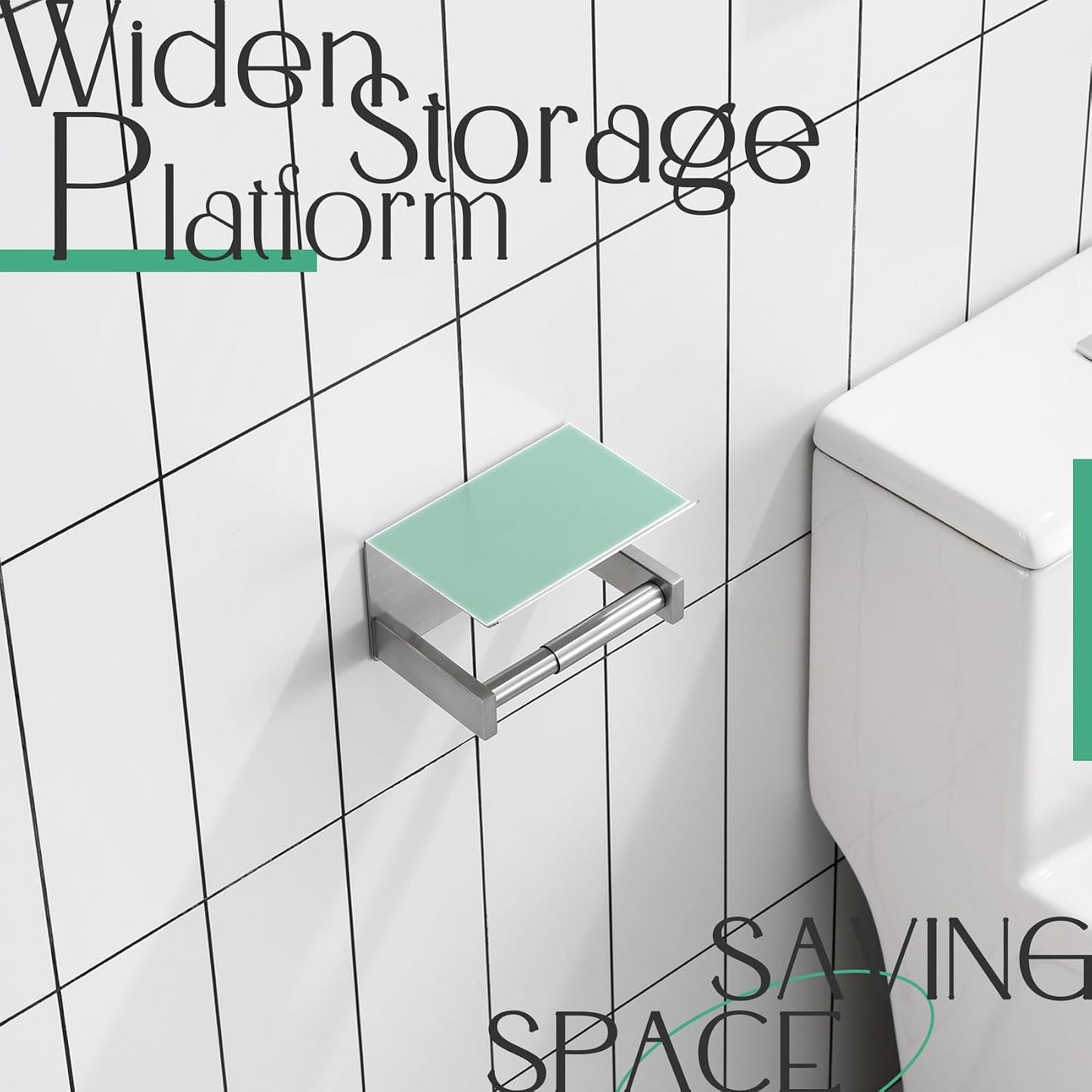 KOKOSIRI Roll Paper Holder Spring Loaded Bathroom Toilet Paper Holder Tissue Paper Holder with Shelf Wall Mounted