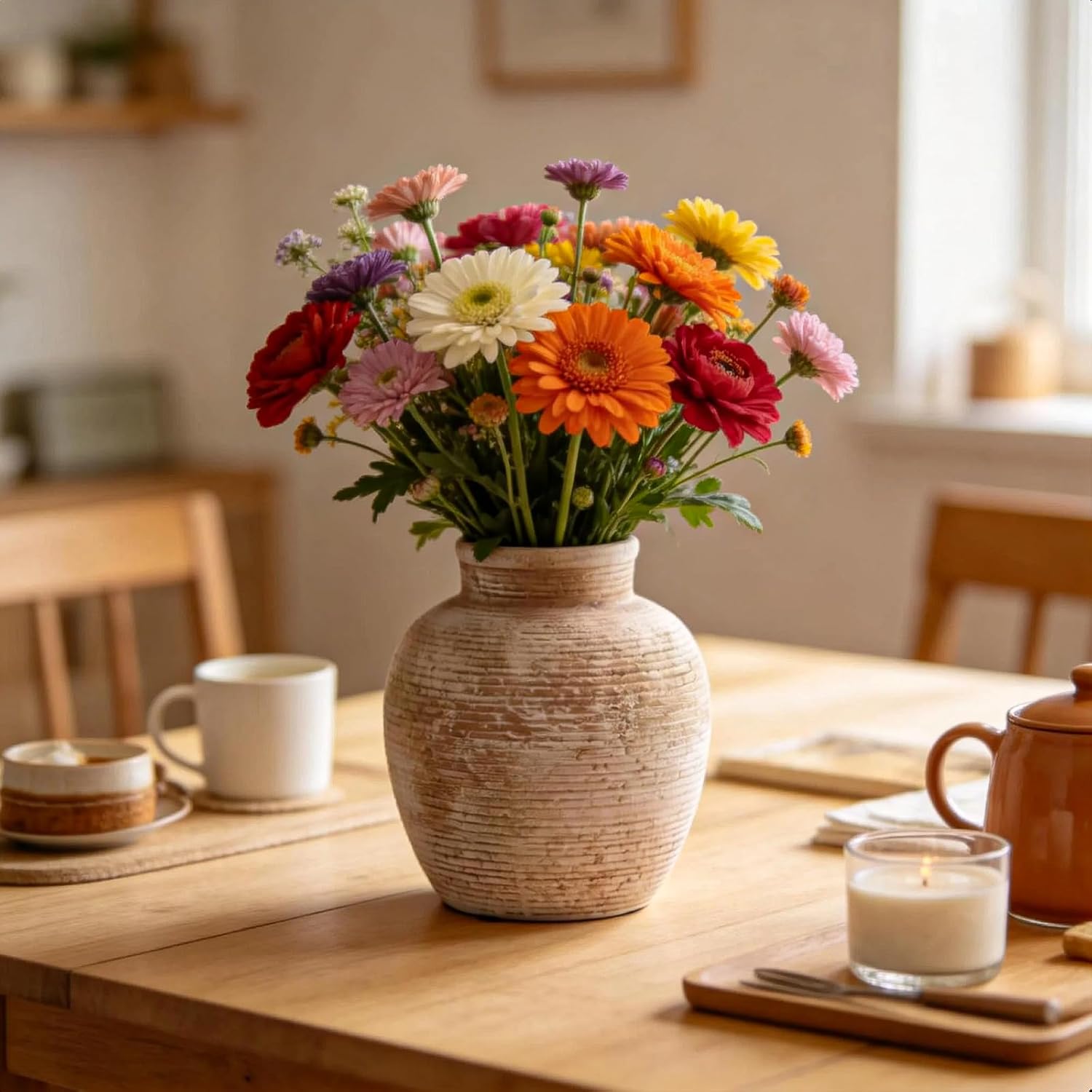 6- Ceramic Flower Vase Home Decor / Brown
