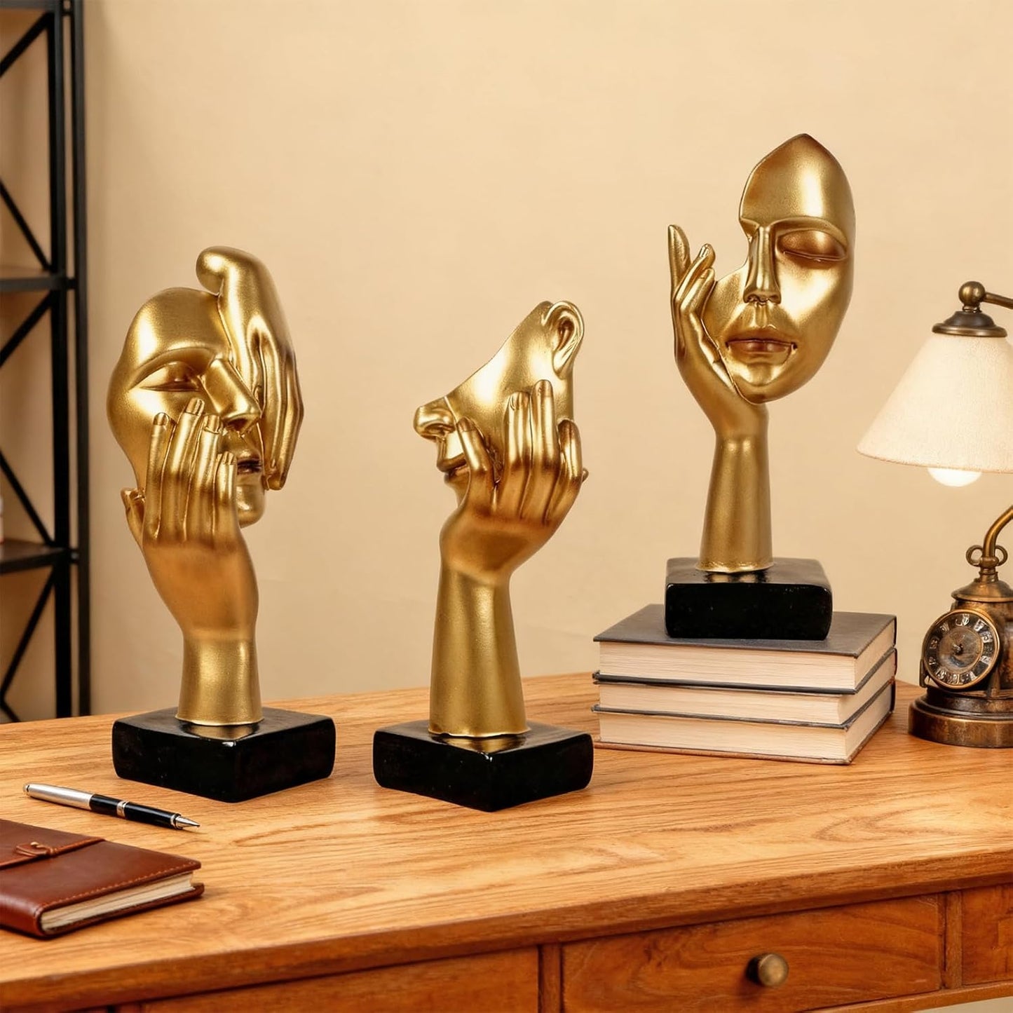 Thinker Statue / Collectible Figurines / Golden / Set of 3
