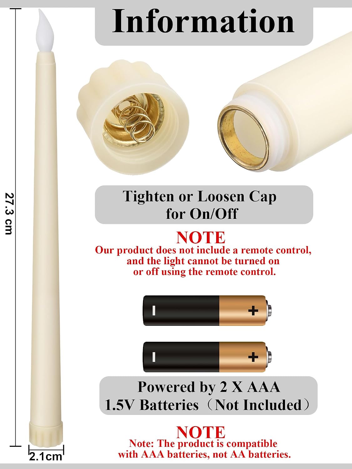 Treela Battery Operated LED Taper Candles,Basic,11 Inch,Ivory | 24 Pack Flameless Fake Lights with Flickering Amber