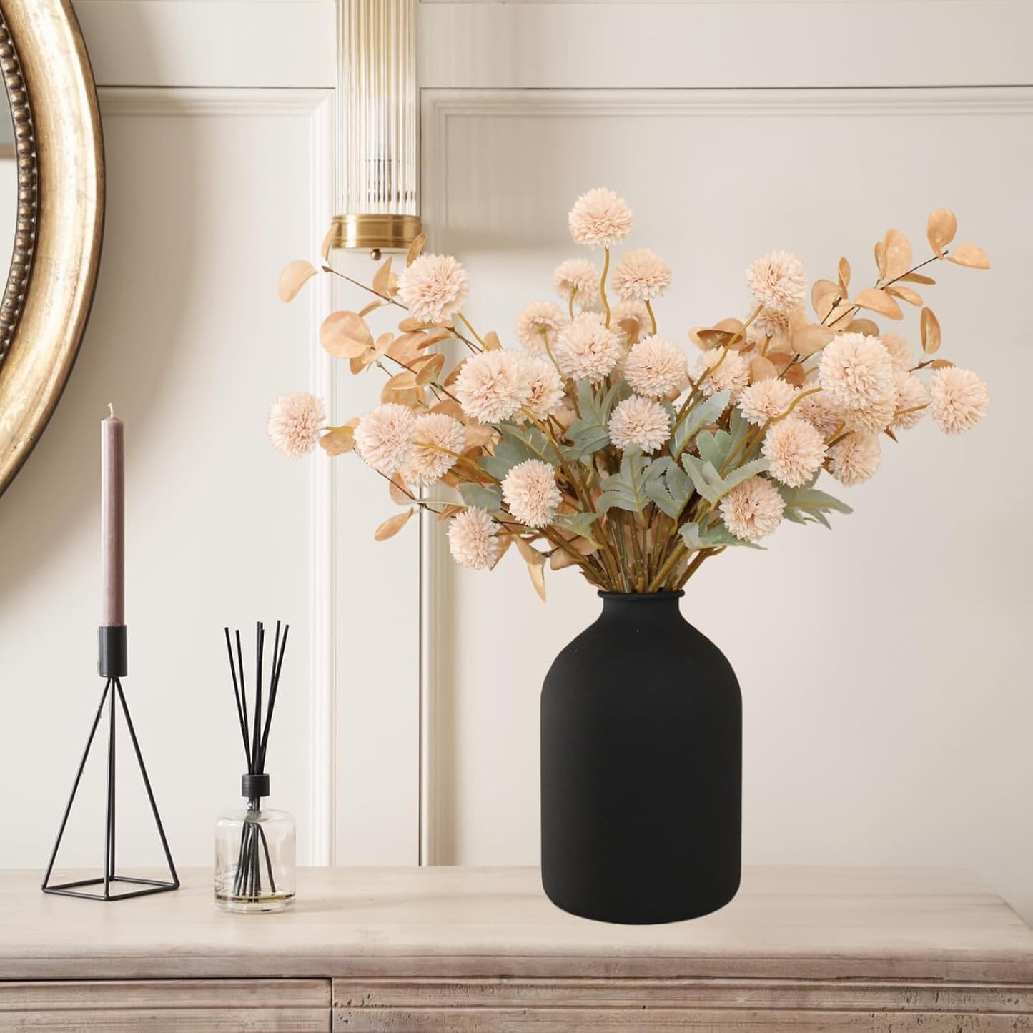 SilkSerenade Large Black Matte Flower Vase / Black Vase