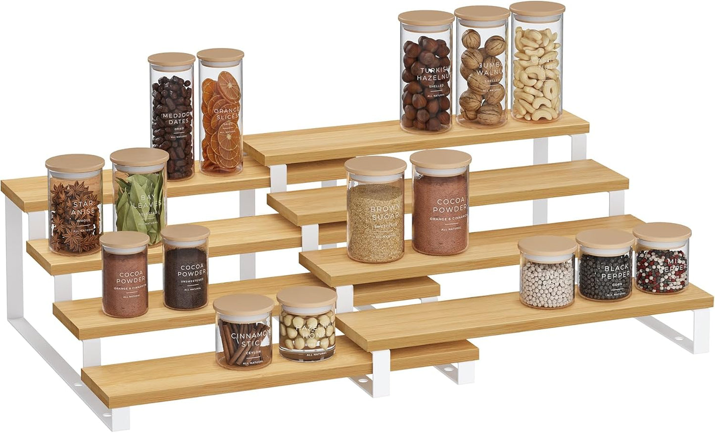 SONGMICS Display Risers, Set of 2 Engineered Wood Perfume Organizer Stand, 4-Tier Cupcake Stand Holder, Spice Rack