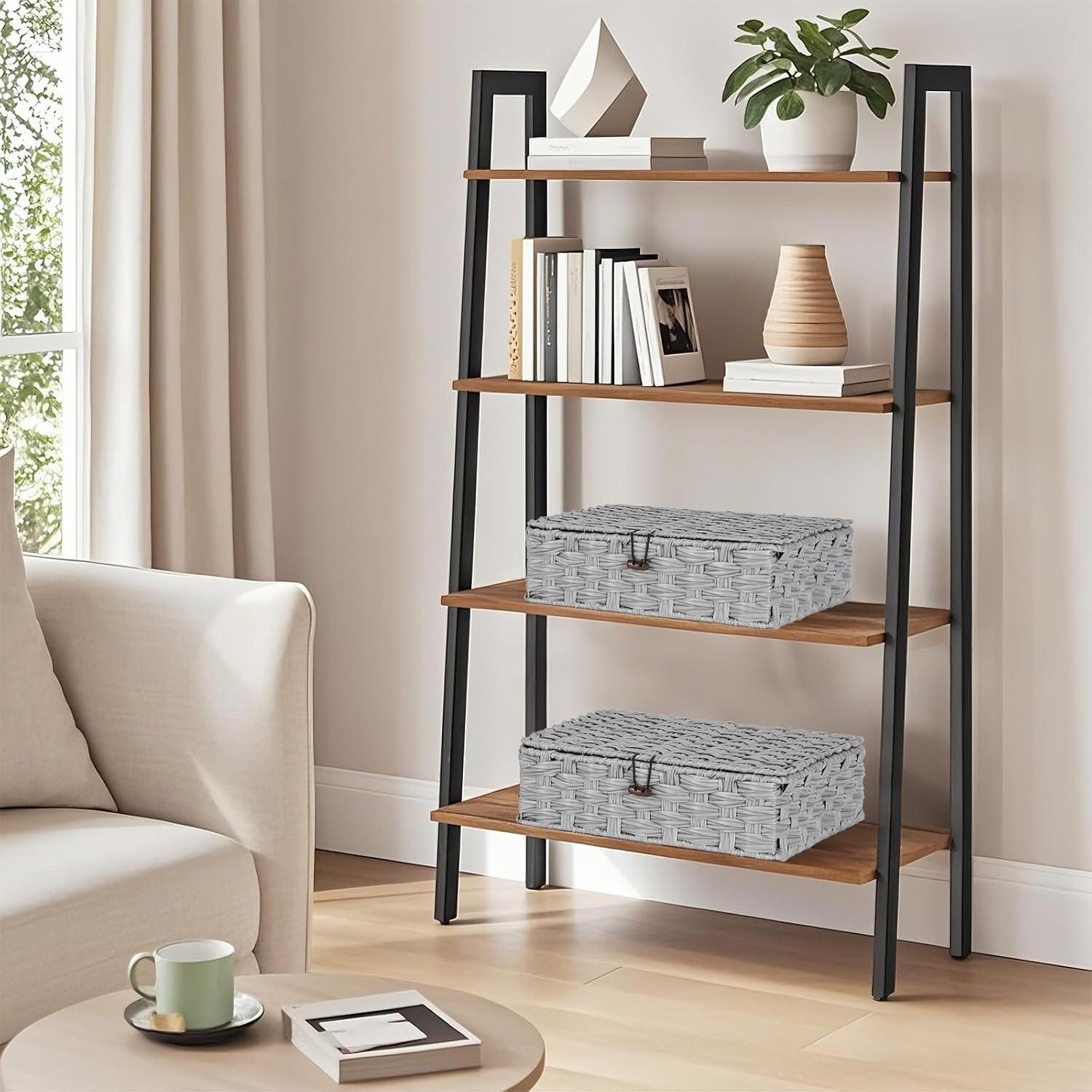 Woven Rattan Organizer Bins / Gray / Set of 2