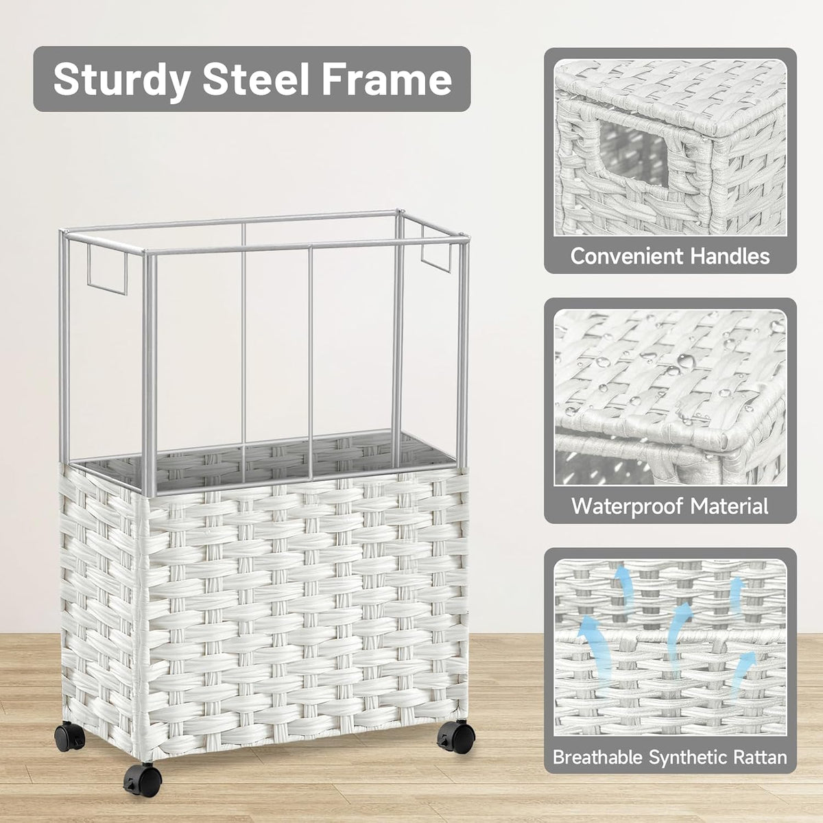 Hiagnete Toilet Paper Storage Basket with Lid and Wheels, Rattan Toilet Paper Holder Storage, Toilet Paper Organizer