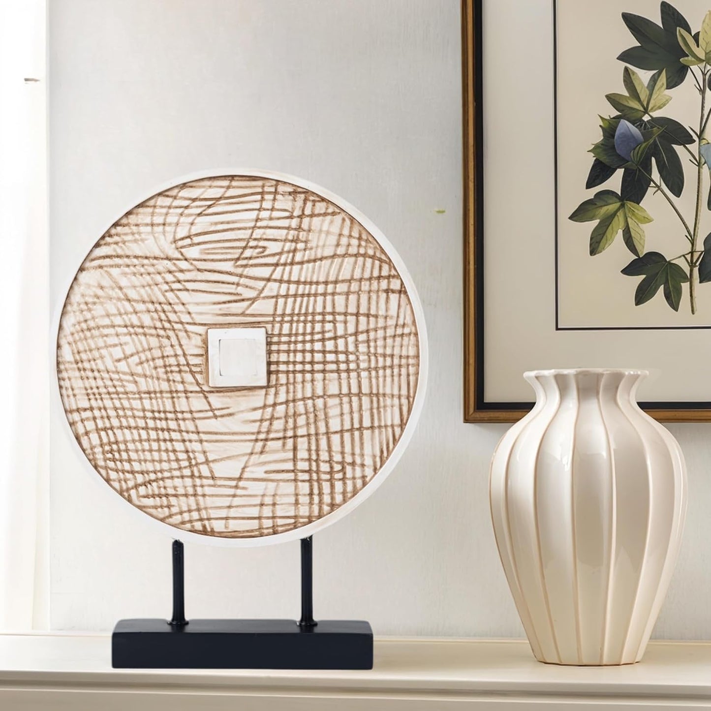 Round Sculpture Decorative Objects Shelf Decor Aesthetic Home Decor Items Accents / White