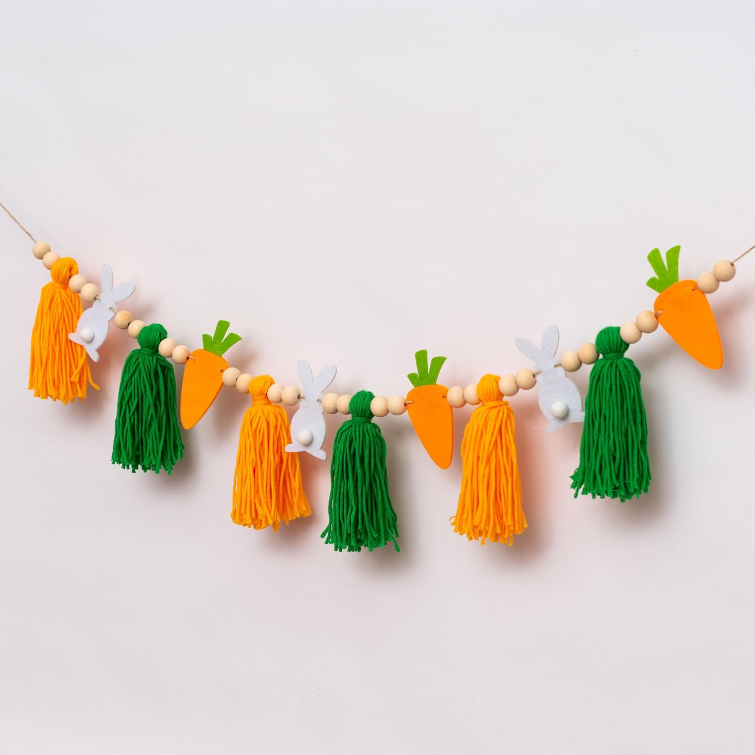 Pastel Felt Eggs and Wood Beads Garland / Carrots Tassel