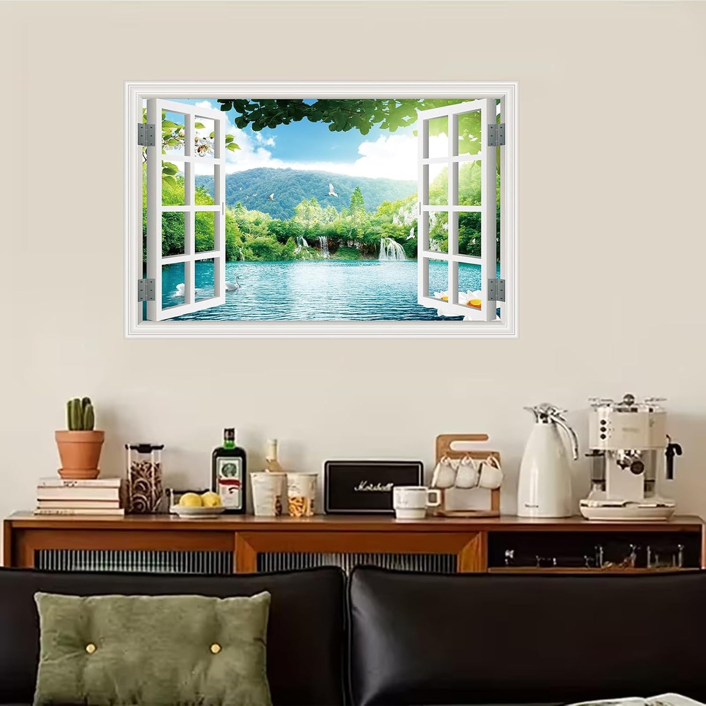 ‌ Fake Window Wall Mural -Spring Lake Landscape Peel and Stick Wall Sticker Decal / Ly-01 / 48 x 32