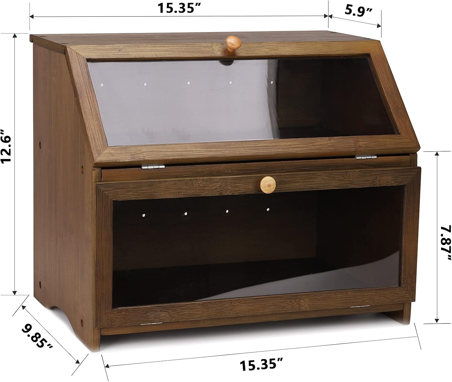 HOMEKOKO Double Layer Bread Box, Wooden Bread Storage Bin, Brown | Keeps Bread Fresh 3-4 Days, Large Capacity Fits 2+