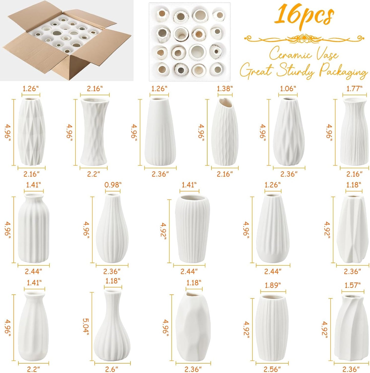 16packs Small Ceramic Vases / White / Set of 16