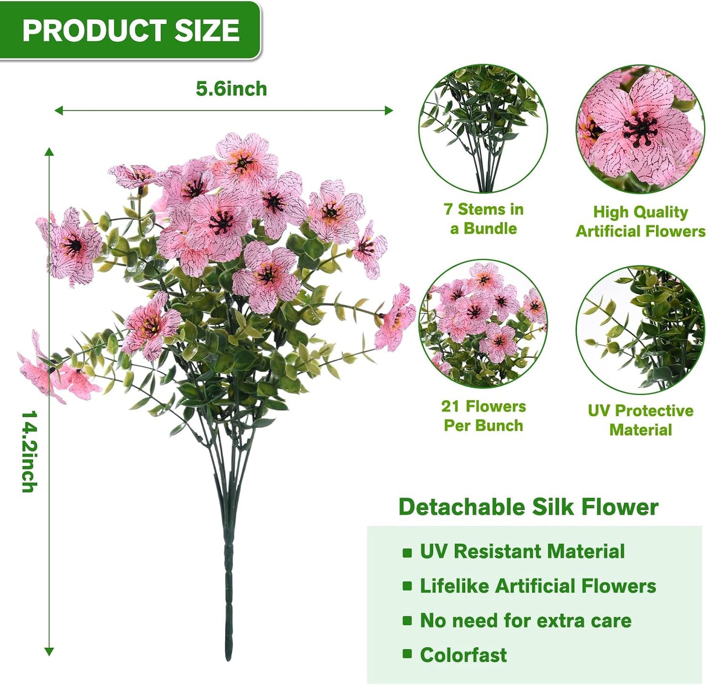 13Bundles Silk Realistic UV Resistant Faux Flowers / Pink / Artificial Flowers / Set of 13