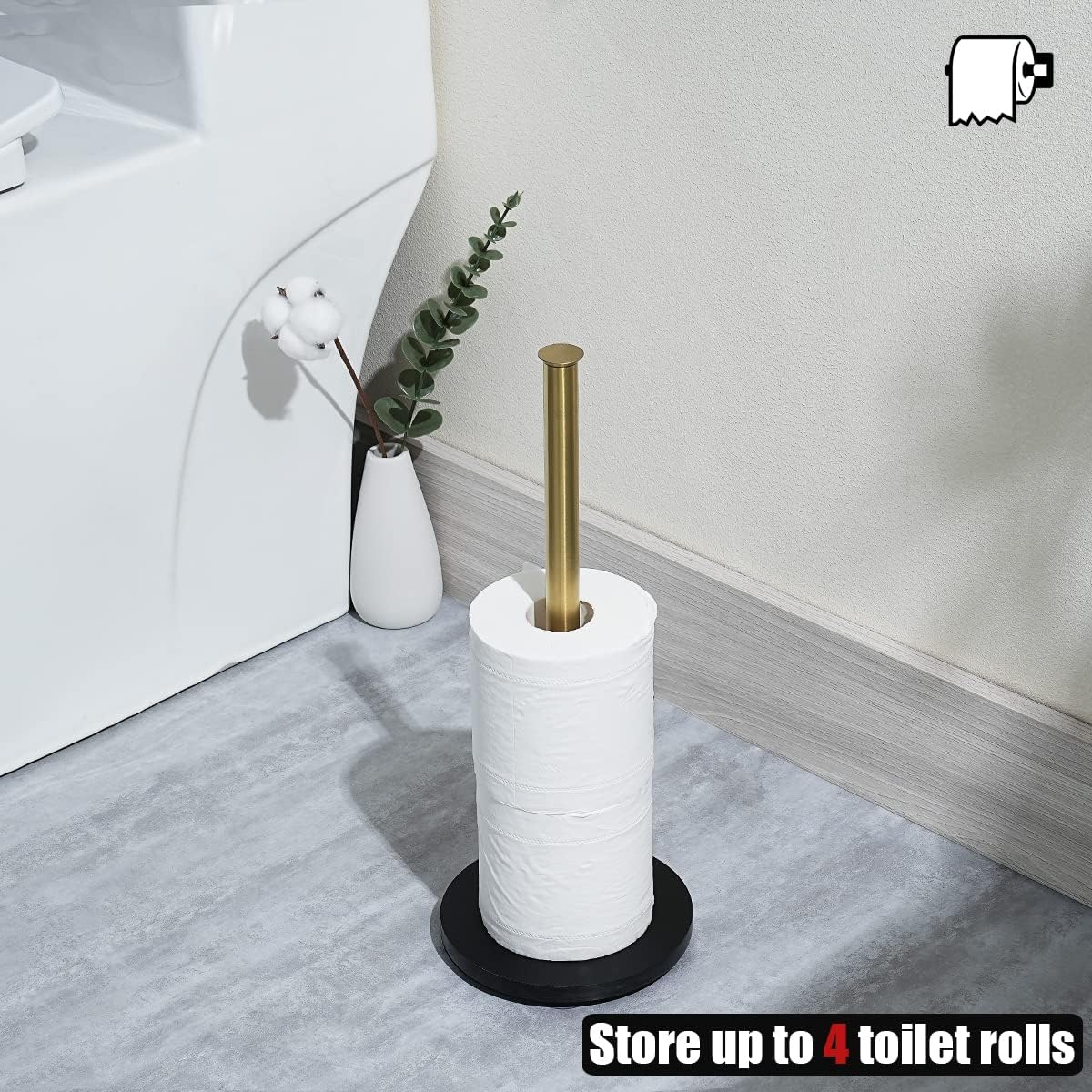 JQK Toilet Paper Storage Stand Gold, 304 Stainless Steel Thicken 0.8mm Tissue Reserve Holder Dispenser for Bathroom