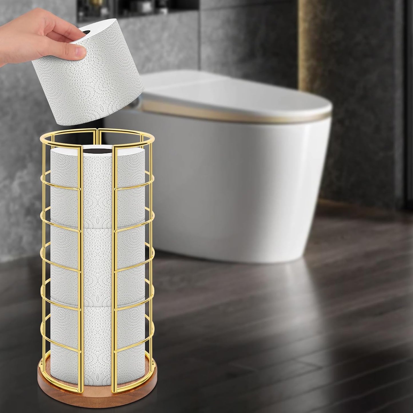 NearMoon Toilet Paper Organizer Stand, Freestanding 3 Rolls Tissue Storage, Metal Bathroom Accessory, Rustproof Toilet