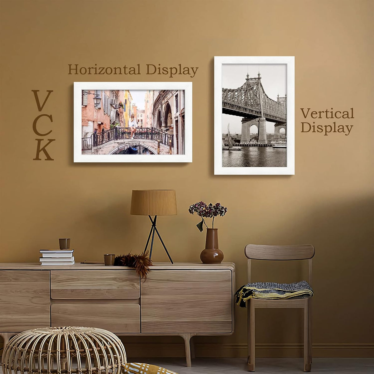 VCK 11x17 Picture Frame White 4 Pack, Wide Thick Wood Border, for Poster | Exclusive Woodgrain, Wall Hanging, HD