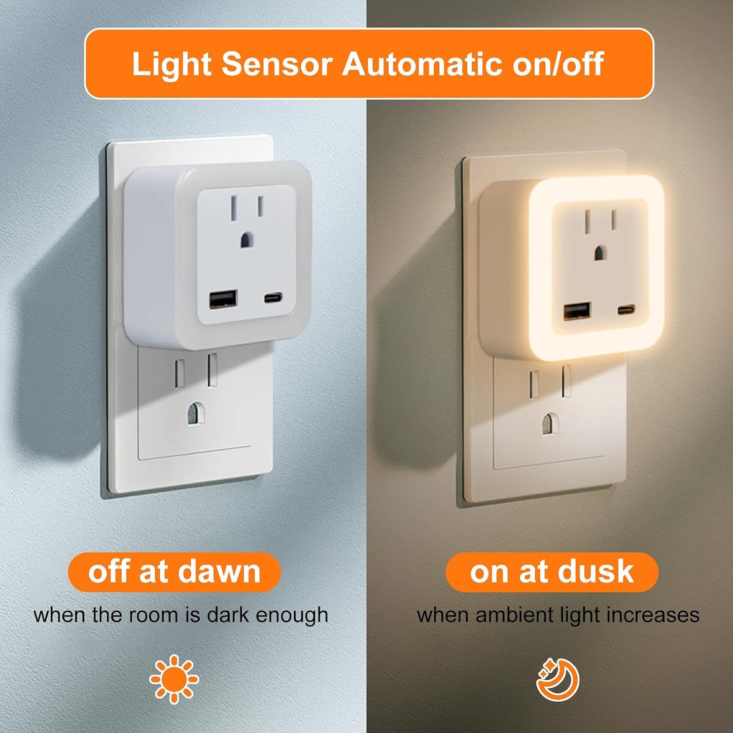 Night Lights Plug Into Wall 2 Pack Rechargeable Battery Backup Light | Dusk to Dawn Sensor Night Light with Outlet