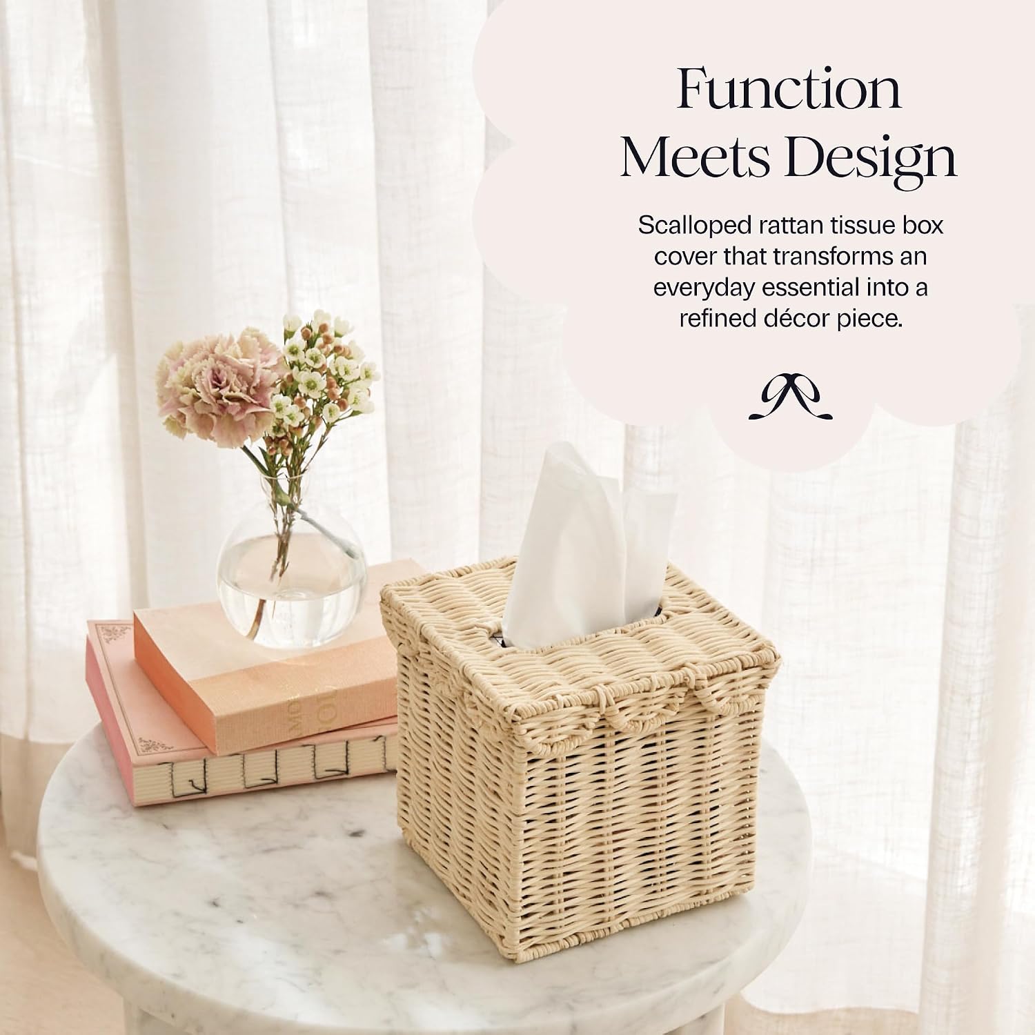 Rattan Tissue Box Cover Square / Natural / 4.5 x 4.5 x 5.3