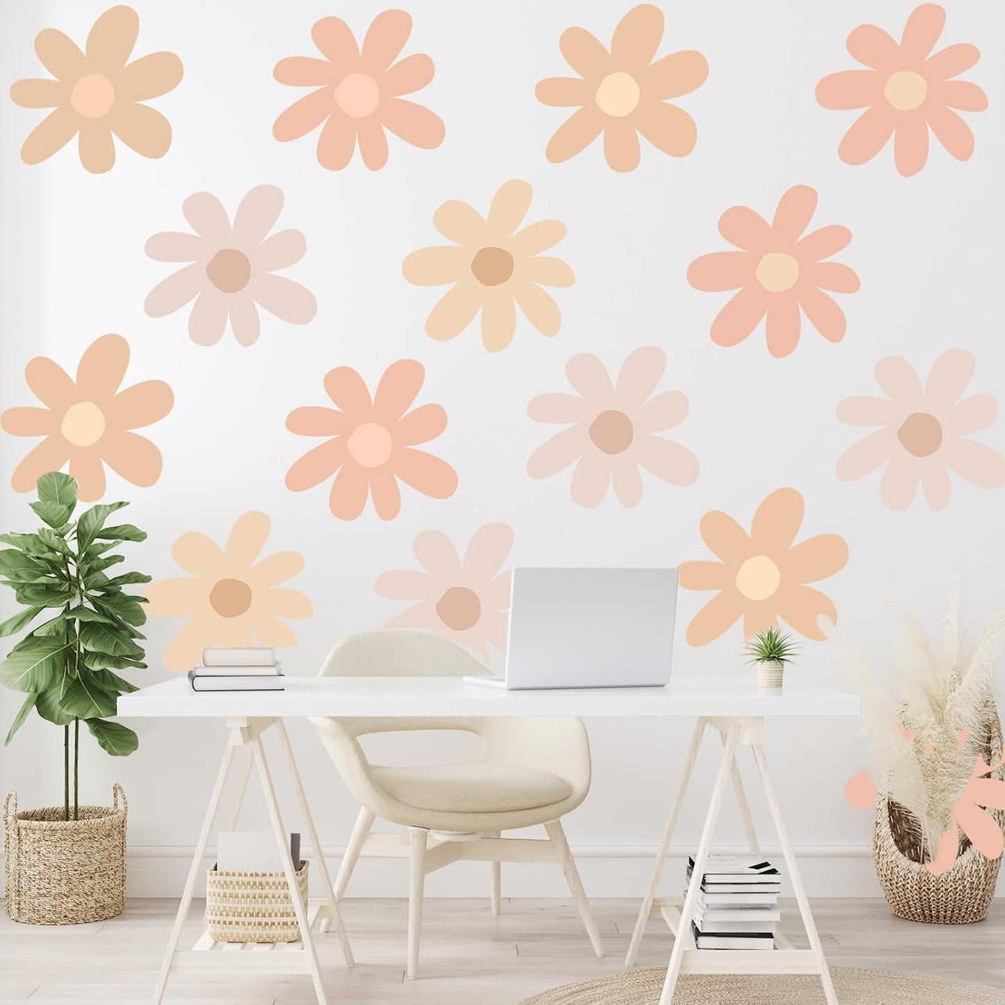 12 Sheet Daisy Wall Sticker Decal Removable Daisy Bedroom Room / Bobo Style / Light Color / Pink