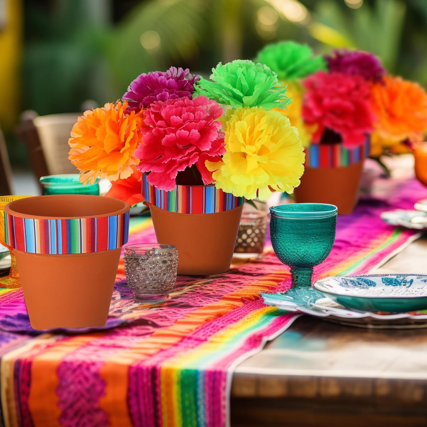 Mexican Vase Table Decorations Fiesta Centerpieces Mexico / Mexican Stripes / 4 Inch / Set of 9