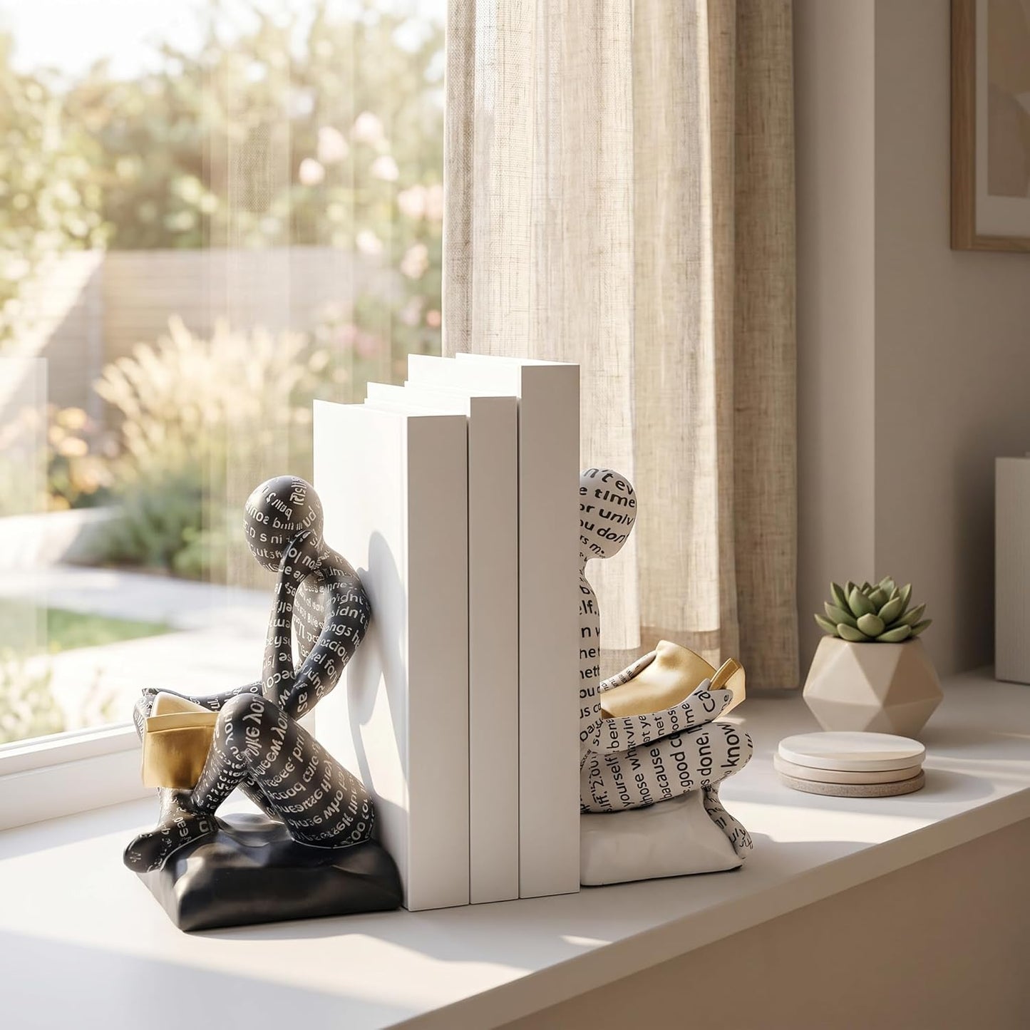 Thinker Bookends / Decorative Book Ends / White & Black