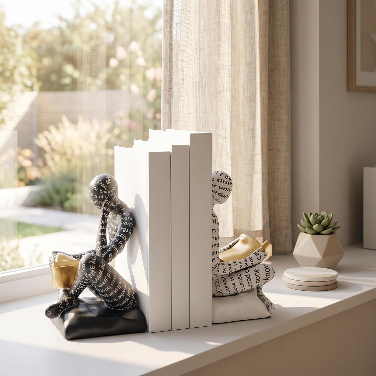 Thinker Bookends / Decorative Book Ends / White & Black