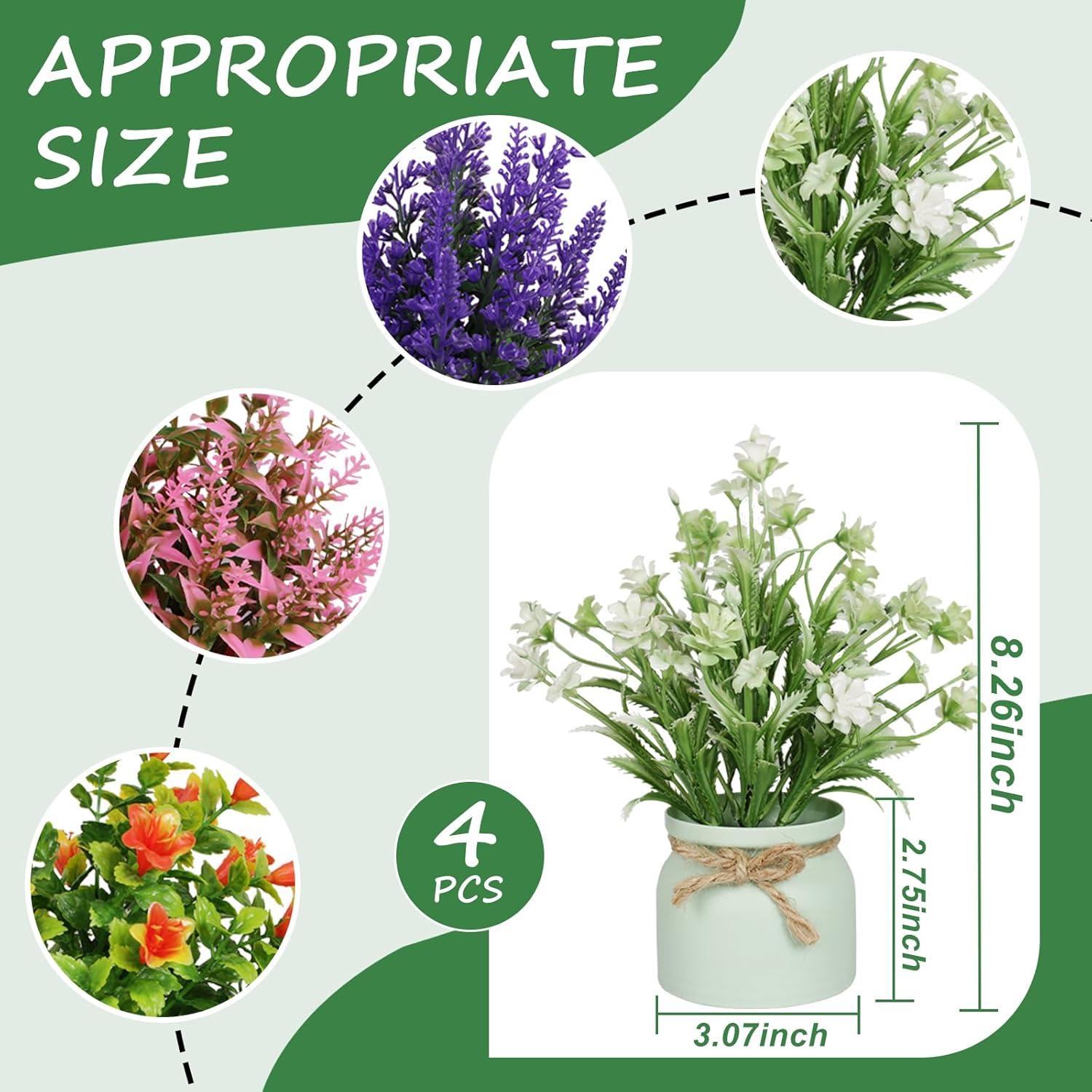 Artificial Pot Flowers Small Fake Plants / Set of 4