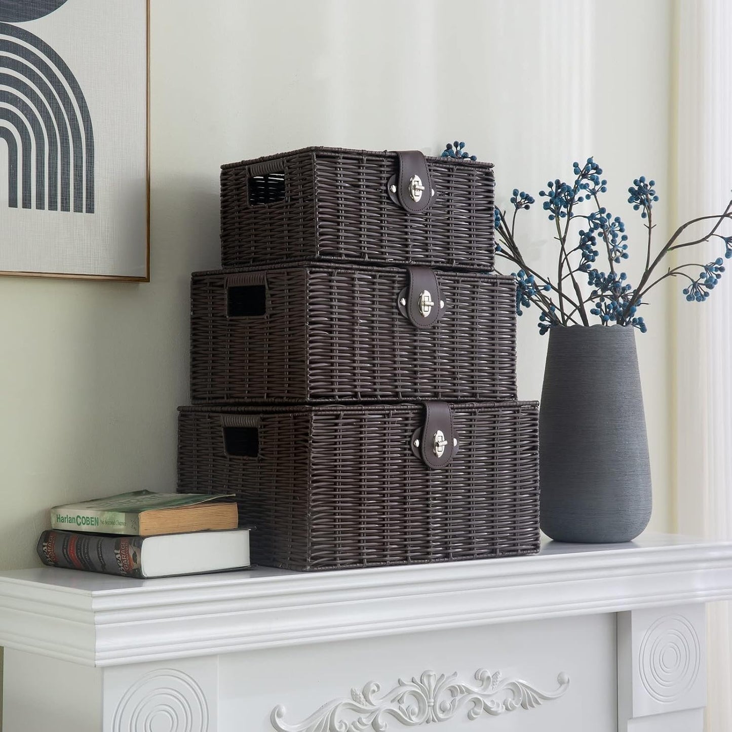 Woven Wicker Storage Basket Box / Brown / Set of 3
