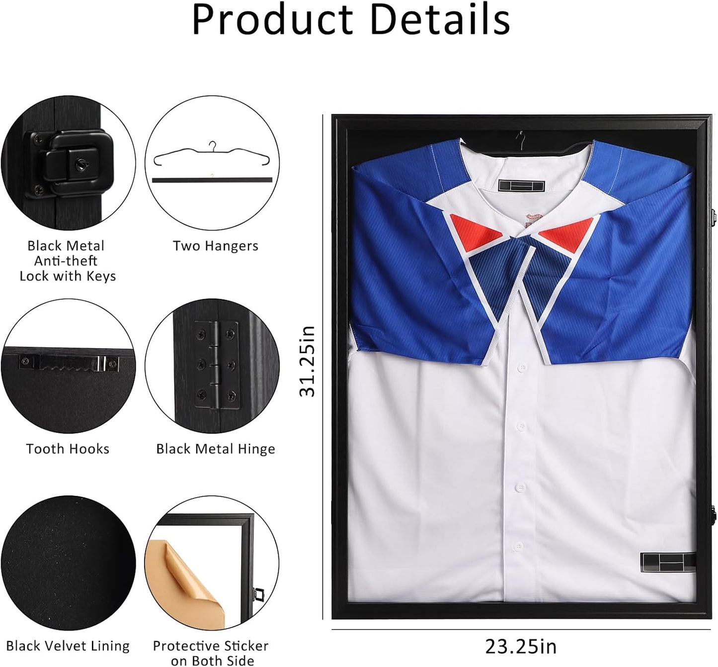 IHEIPYE Jersey Frame Display Case 3 Pack Large Shadow Box Lockable, Black | Black Lock, UV Protection, Hanger, Baseball