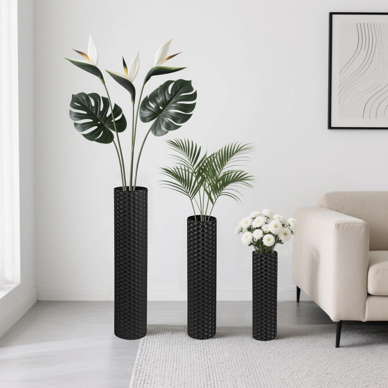 Extra Large Metal Decorative Vases / Black / Set of 3