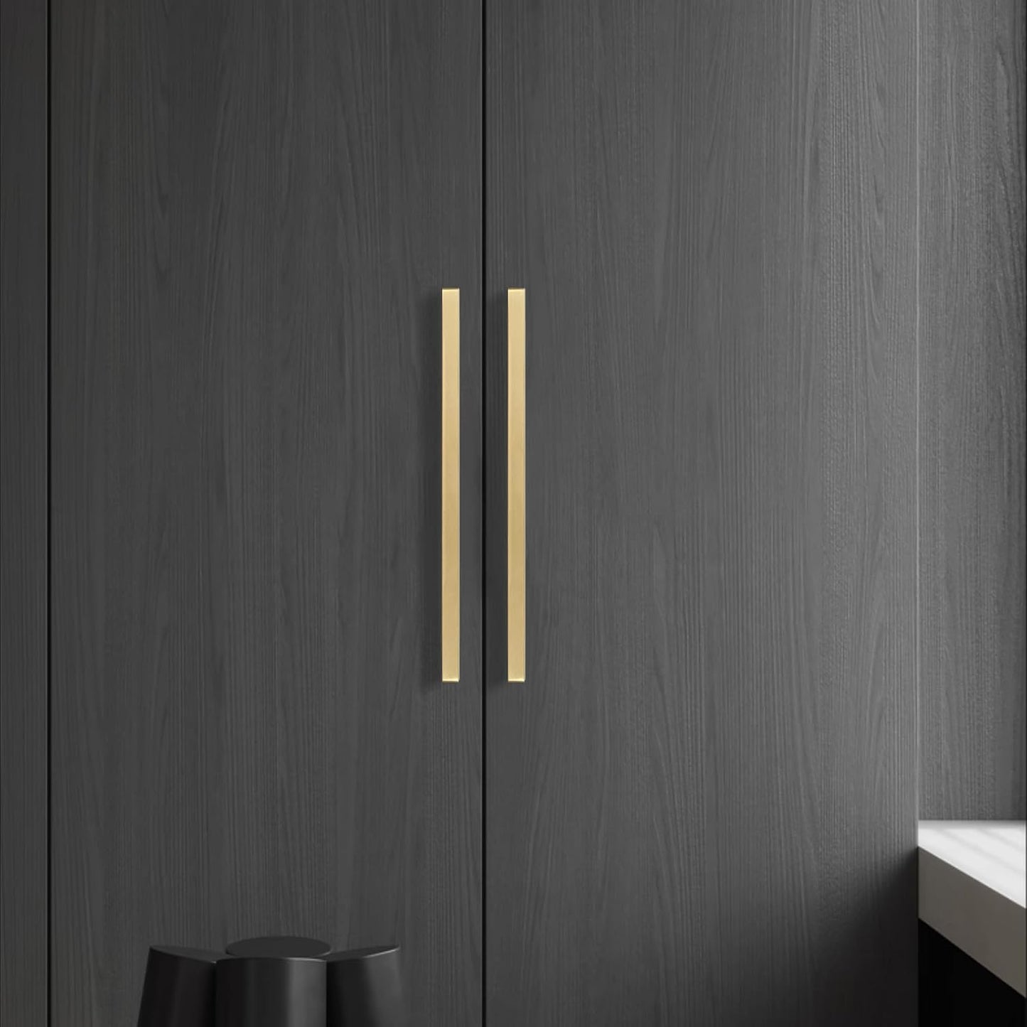 QOGRISUN 5-Pack Brushed Brass Cabinet Pulls, Solid Brass, 7-9/16" Center | Solid Brass Square Pulls, Brushed Brass