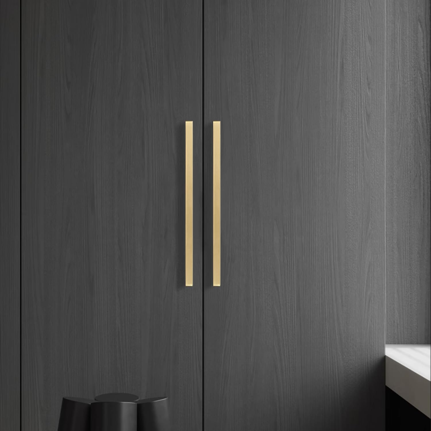 QOGRISUN 5-Pack Brushed Brass Cabinet Pulls, Solid Brass, 7-9/16" Center | Solid Brass Square Pulls, Brushed Brass
