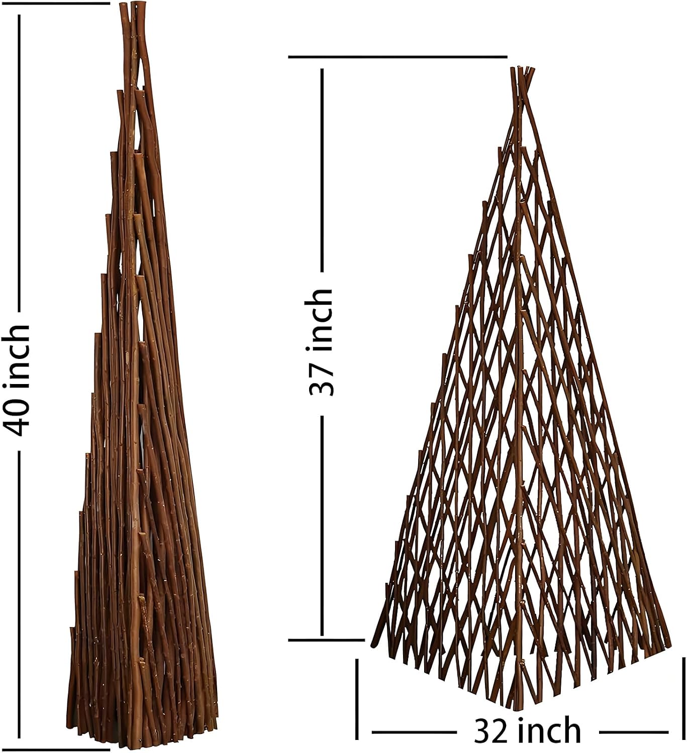 Expandable Teepee Willow Fence, Pyramid Plant Climbing Trellis, Self-Standing Fence for Plants Climbing and Protection