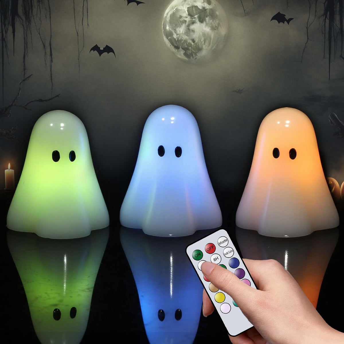 Halloween Ghost Flameless Candles Color Changing with Remote Timer