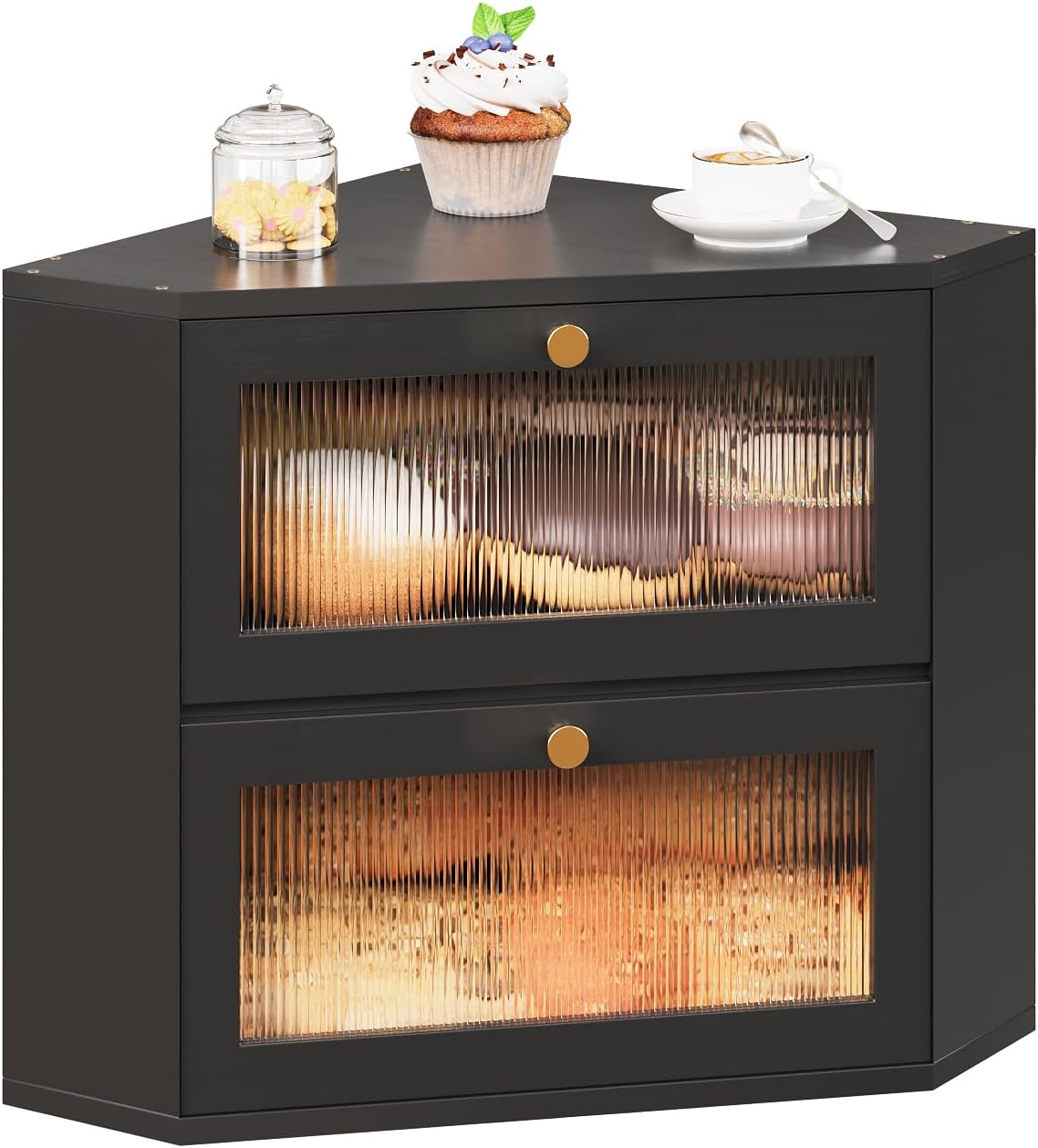 Trironsun Corner Bamboo Bread Box for Kitchen Counter Double Layer Bread Storage Container Large Capacity Bread Storage