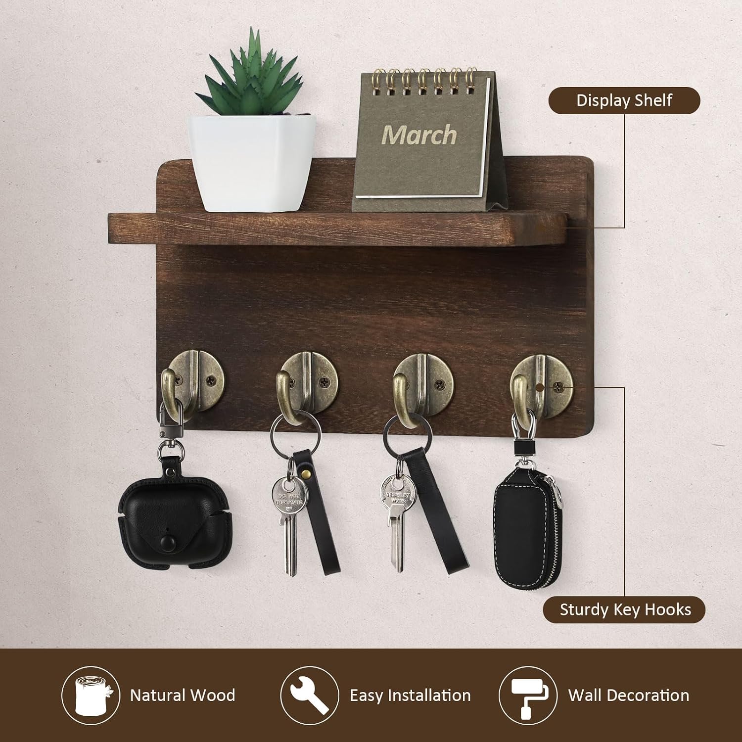 Small Home Decor Wooden Wall Organizer / Brown / 8.5 Inch