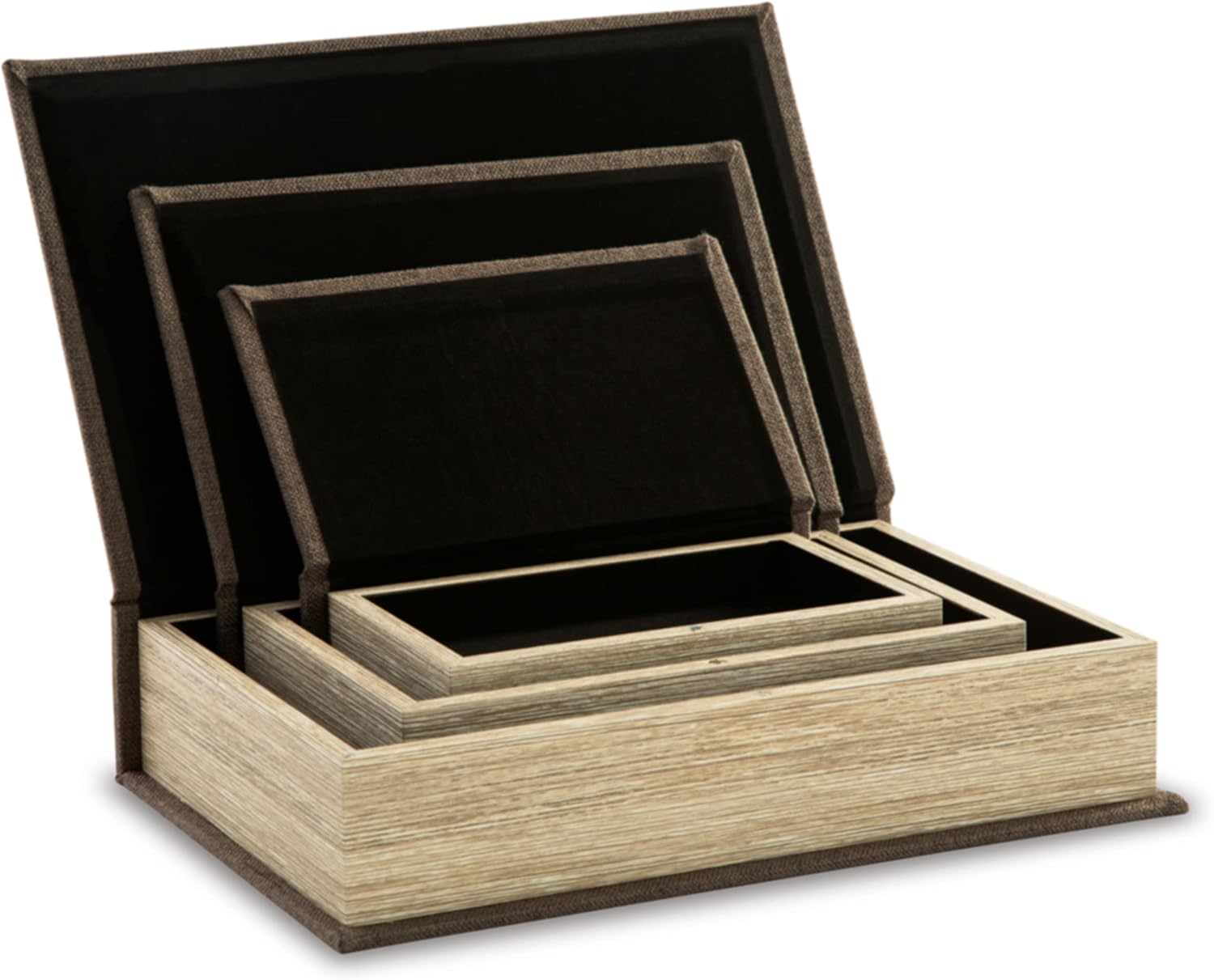 Jolina Vintage 3 Piece Faux Book Keepsake Storage Box Set / Dark Brown