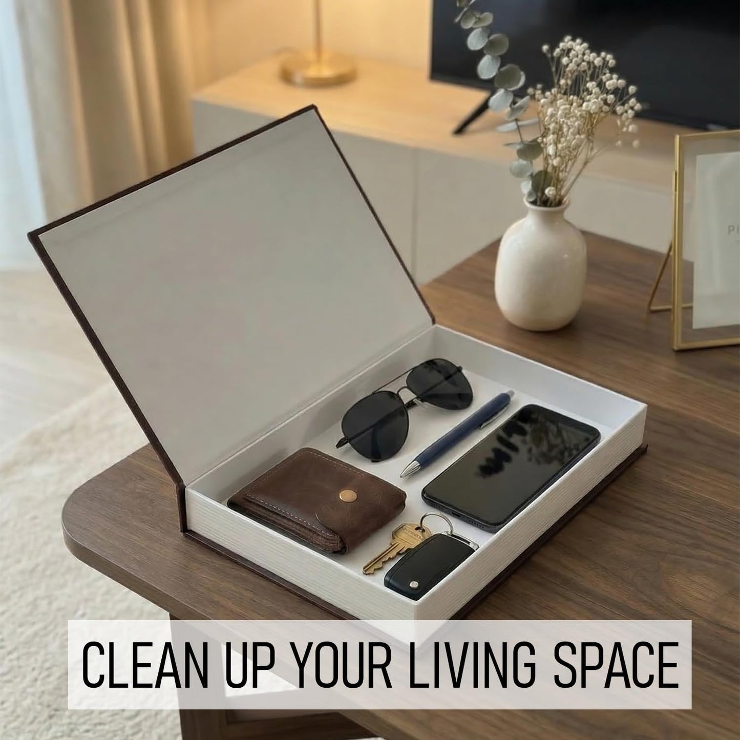 Linen Faux Book Storage Boxes / Brown-cream / Set of 2