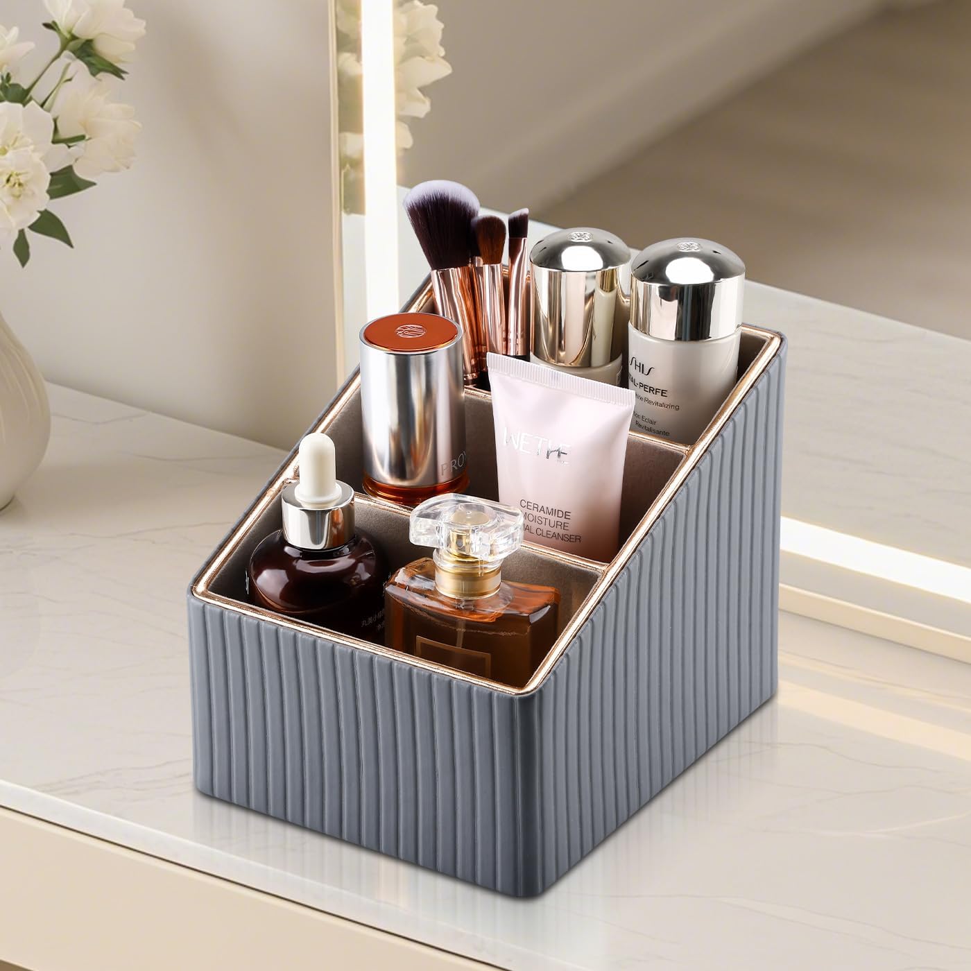 3 Slot PU Leather Remote Controller Holder / Grey